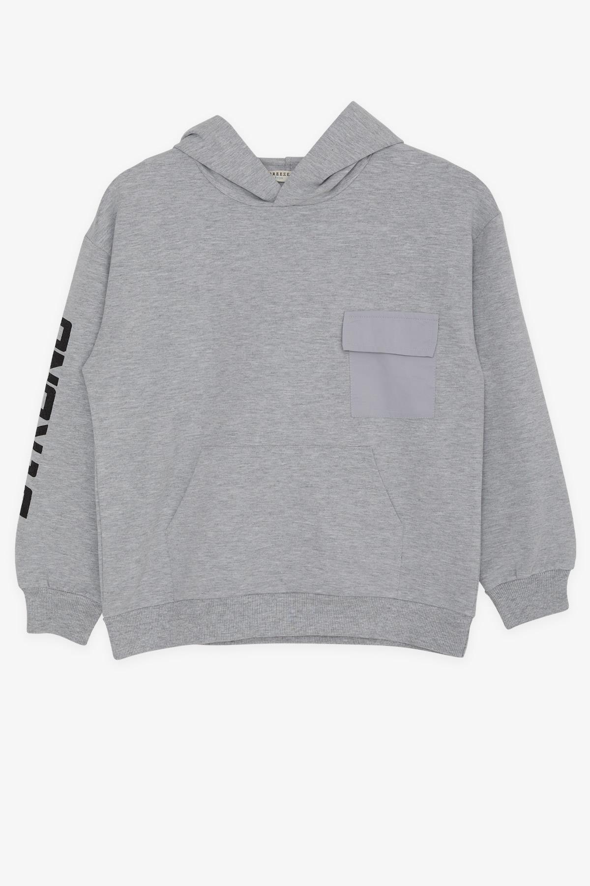 Breeze Erkek Çocuk Sweatshirt Kapüşonlu Cepli Açık Gri Melanj (8-14 Yaş)