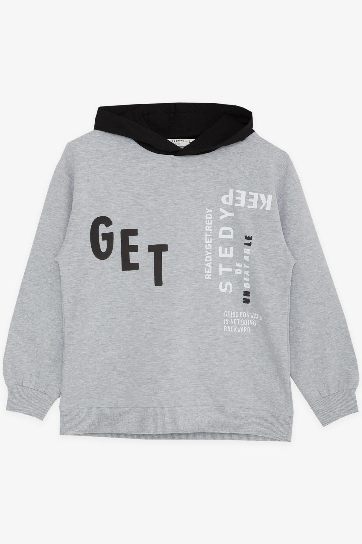 Breeze Erkek Çocuk Sweatshirt Kapüşonlu Yazı Baskılı Gri Melanj (8-14 Yaş)