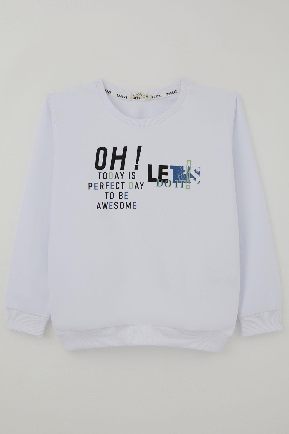 Breeze Erkek Çocuk Sweatshirt Renkli Yazı Baskılı Beyaz (10-16 Yaş)