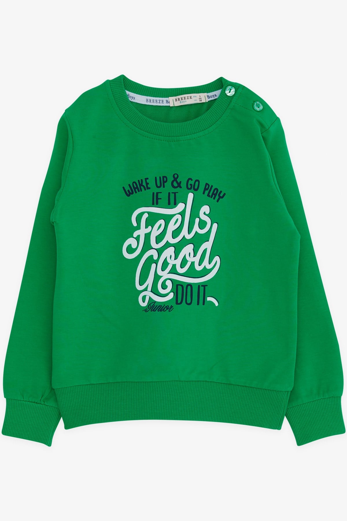 Breeze Erkek Çocuk Sweatshirt Yazı Baskılı Yeşil (2-6 Yaş)