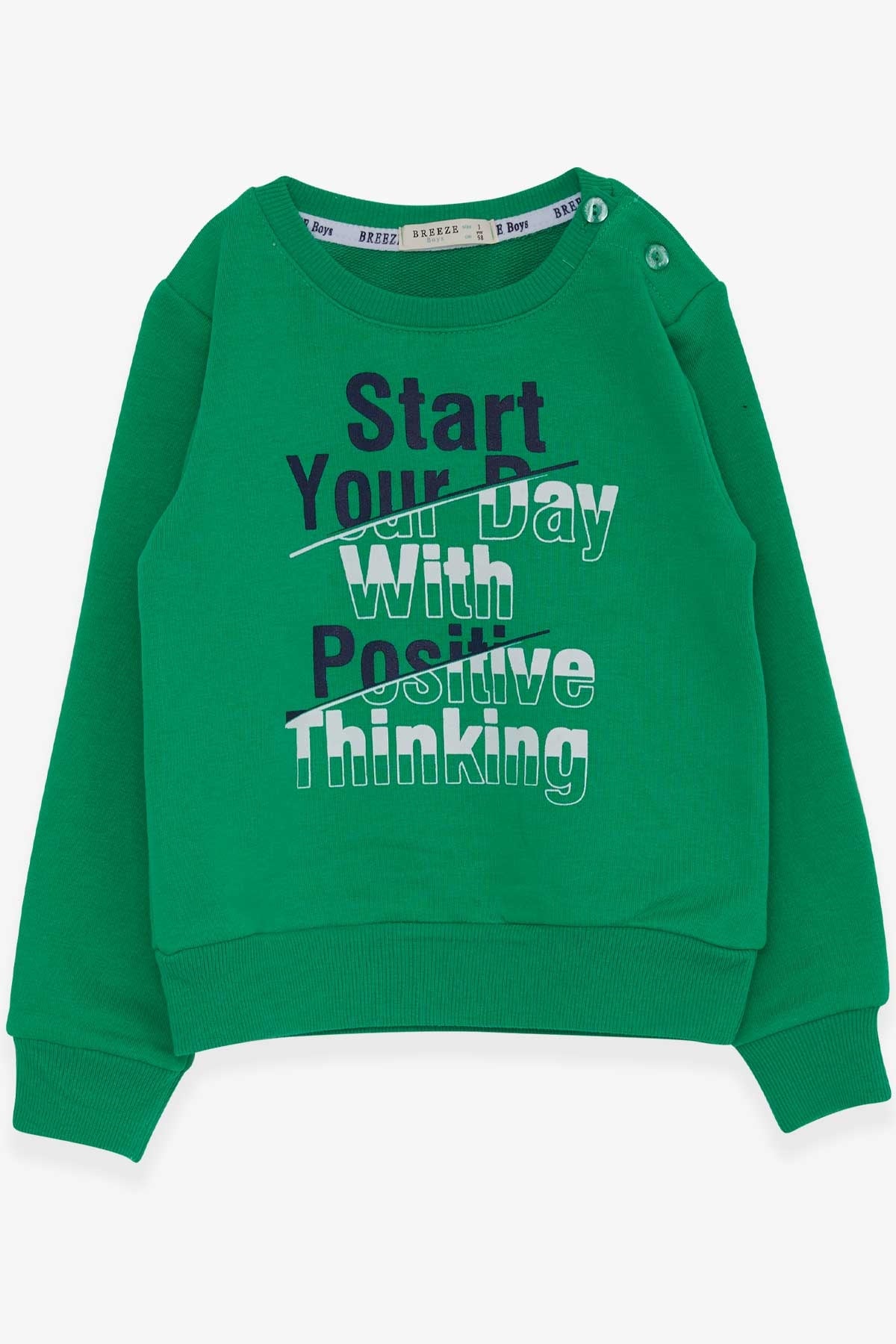 Breeze Erkek Çocuk Sweatshirt Yazı Baskılı Yeşil (2-6 Yaş)