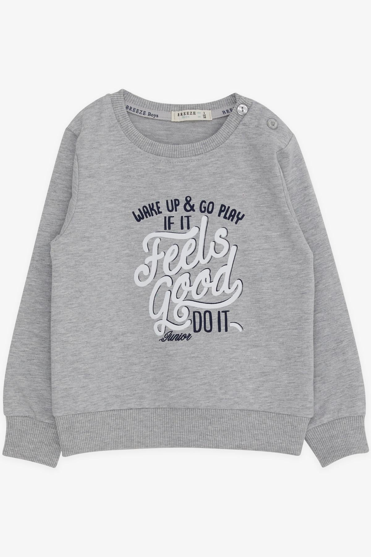 Breeze Erkek Çocuk Sweatshirt Yazı Baskılı Gri Melanj (2-6 Yaş)