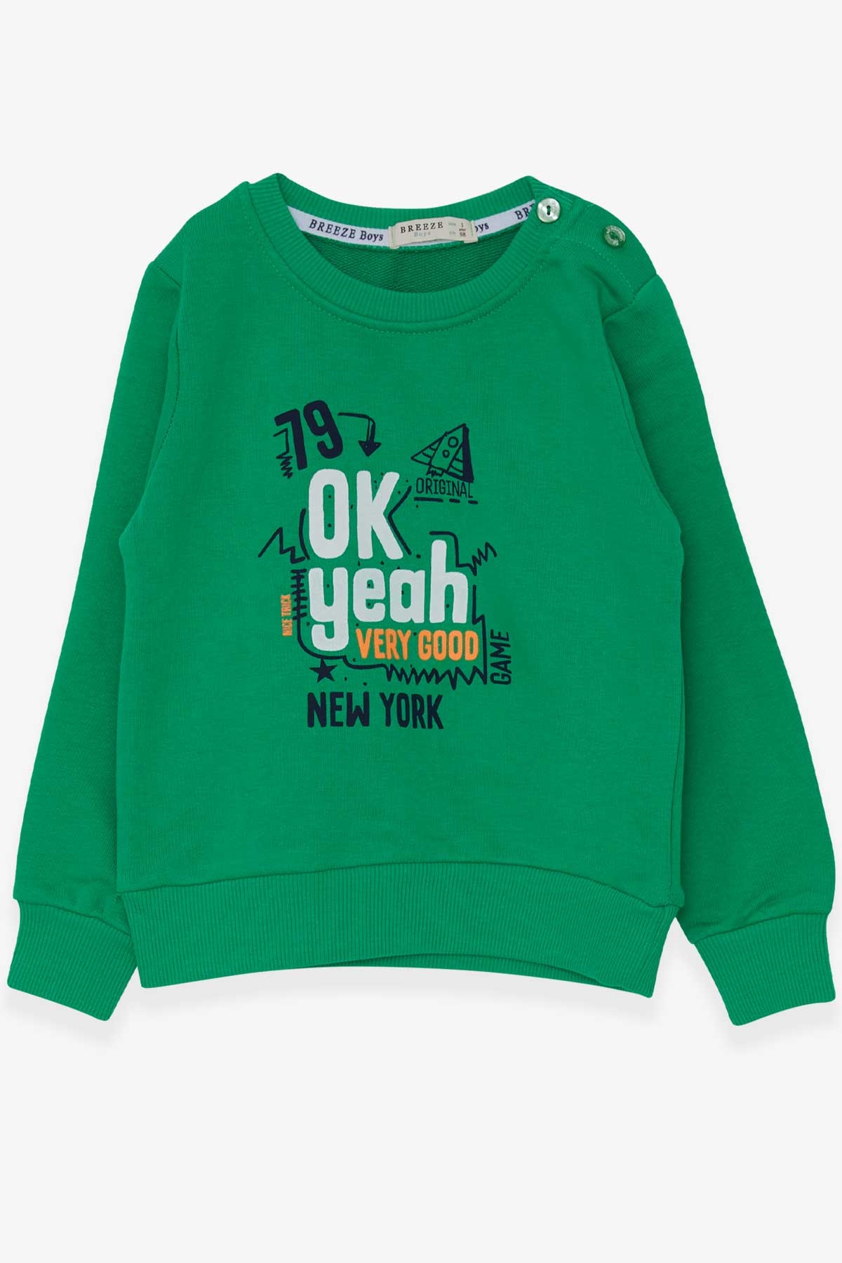 Breeze Erkek Çocuk Sweatshirt Yazı Baskılı Yeşil (2-6 Yaş)