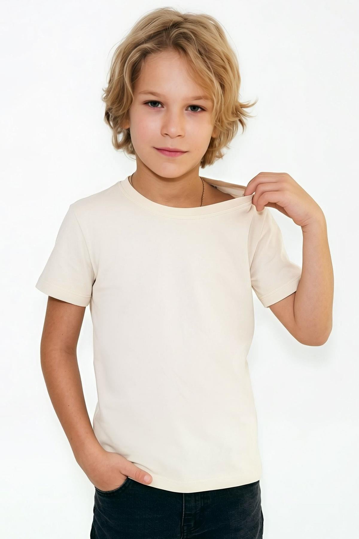 Breeze Erkek Çocuk Tişört Basic Krem (4-8 Yaş)