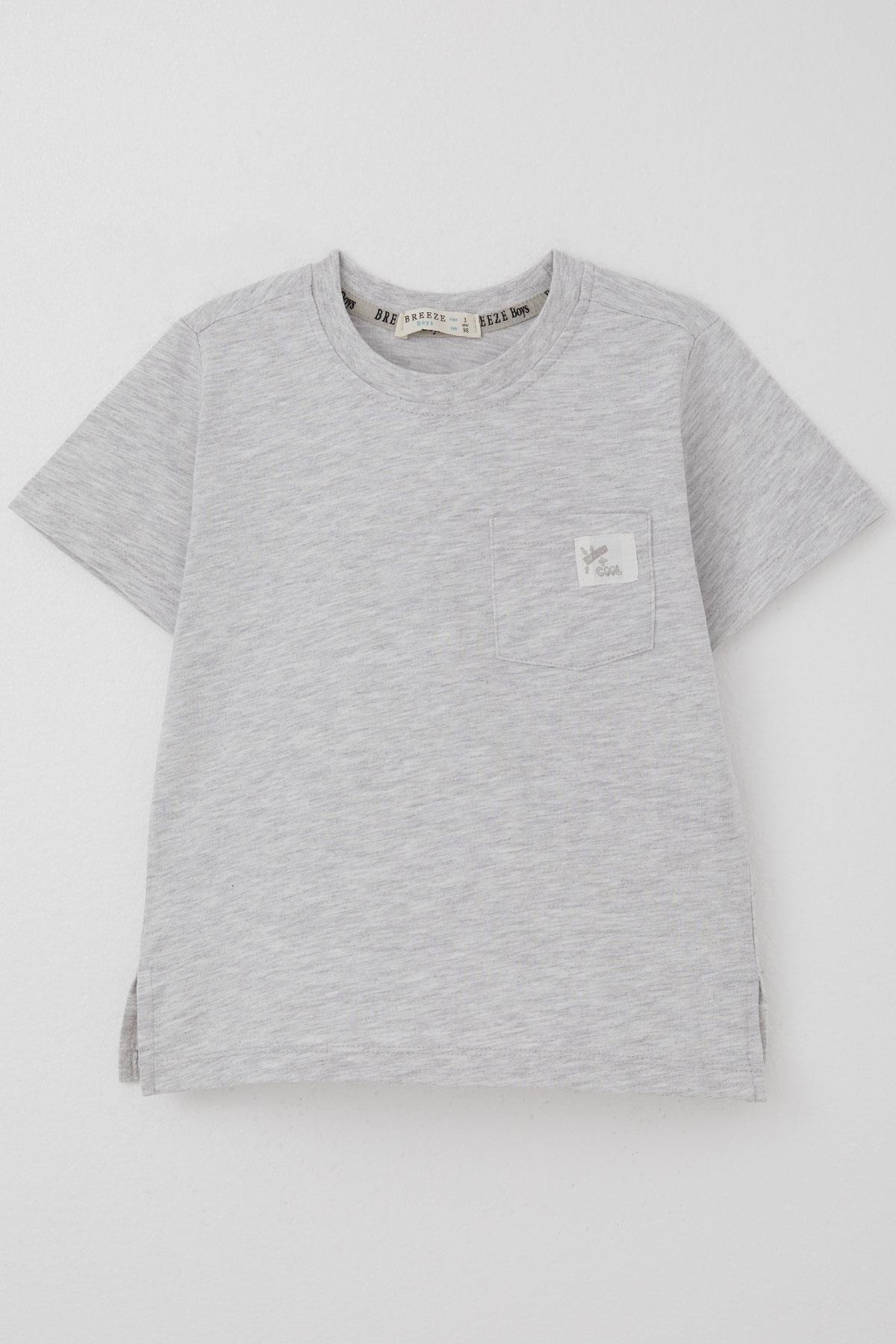 Breeze Erkek Çocuk Tişört Cool Yazı Armalı Cepli Açık Gri Melanj (1.5-5 Yaş)