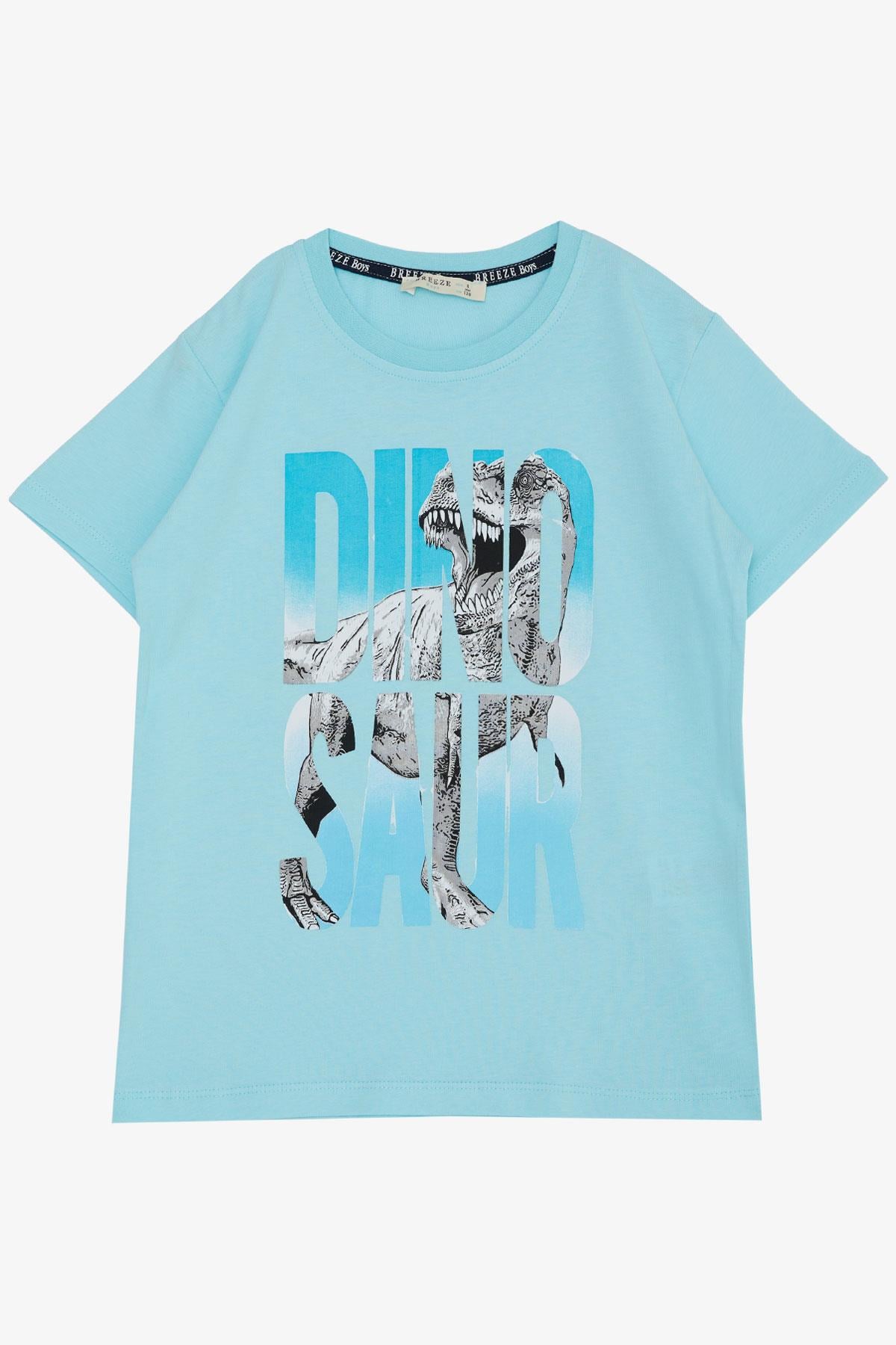 Breeze Erkek Çocuk Tişört Kükreyen Dinozor Baskılı Açık Mavi (5-10 Yaş)