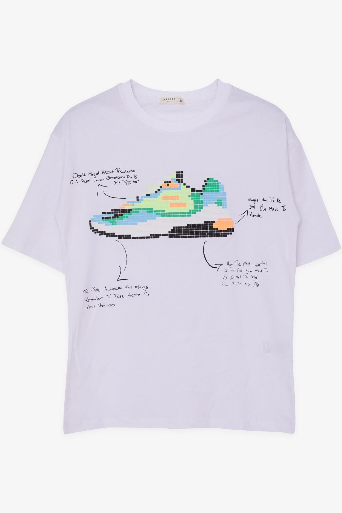 Breeze Erkek Çocuk Tişört Renkli Ayakkabı Baskılı Beyaz (9-16 Yaş)