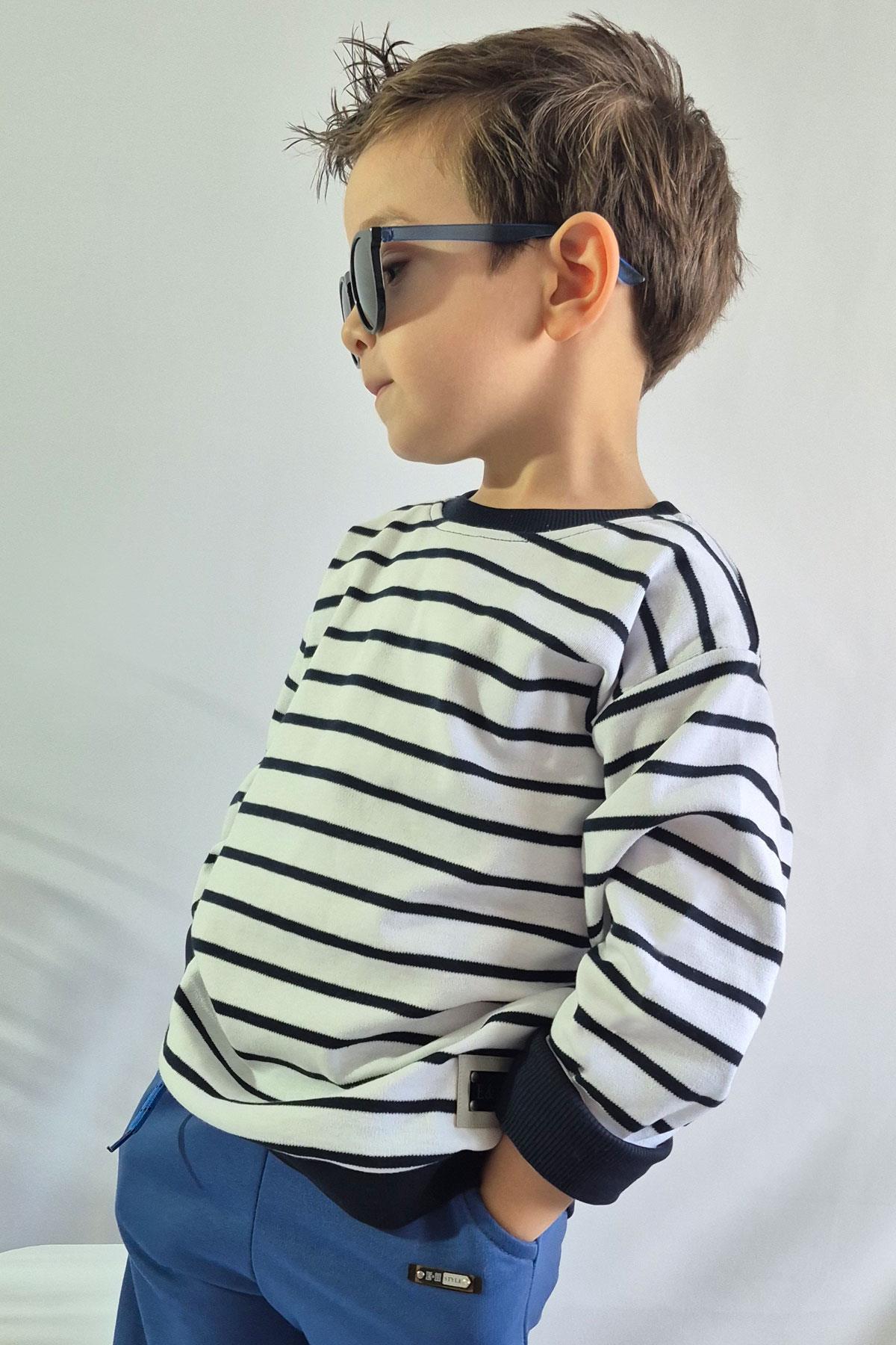 Breeze Erkek Çocuk Uzun Kollu Tişört Arma Detaylı Beyaz (4-8 Yaş)