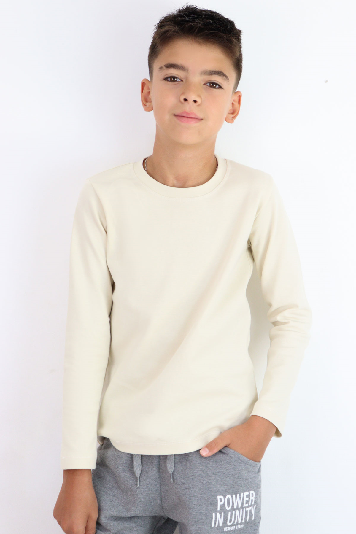 Breeze Erkek Çocuk Uzun Kollu Tişört Basic Krem (9-14 Yaş)