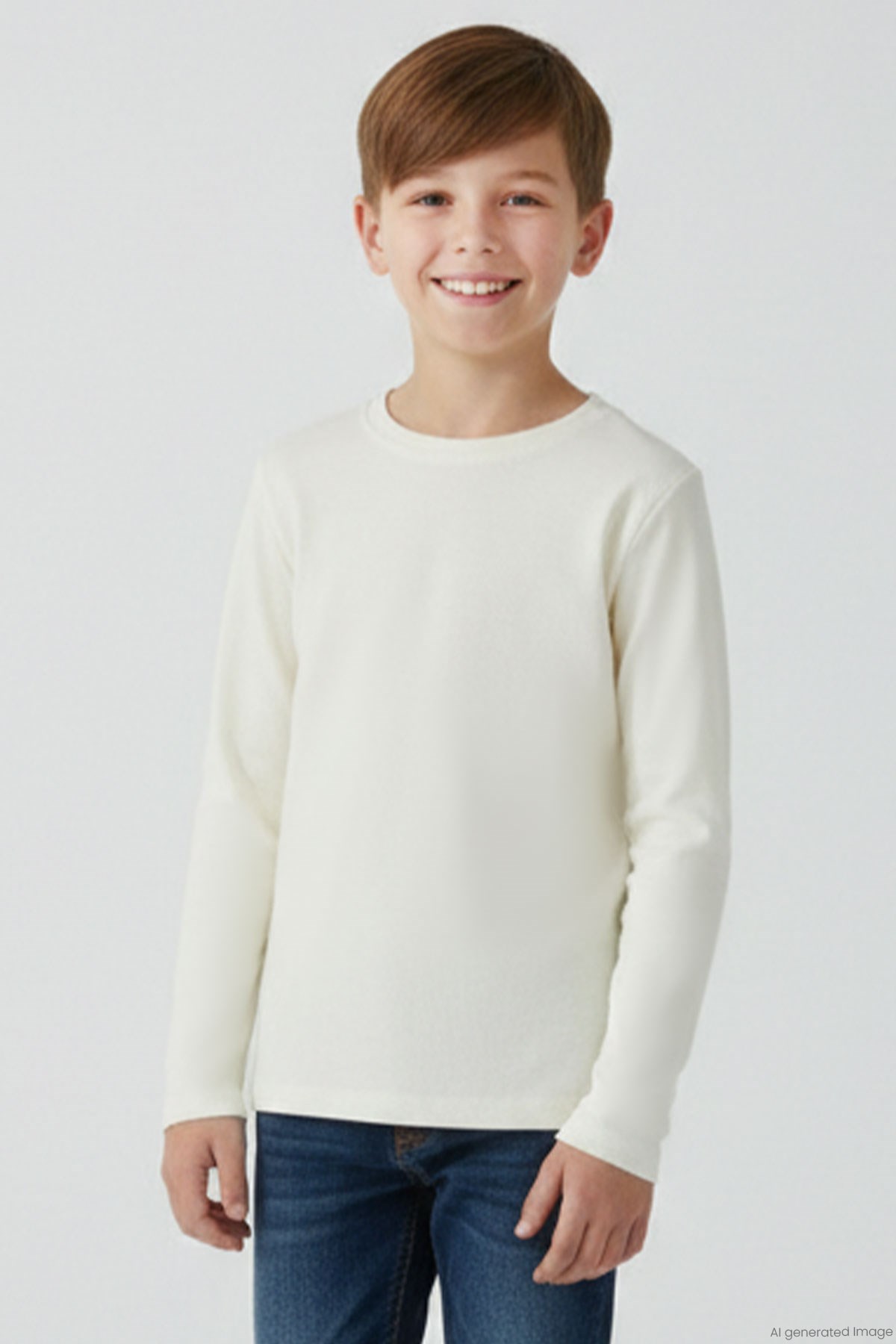 Breeze Erkek Çocuk Uzun Kollu Tişört Basic Krem (9-14 Yaş)