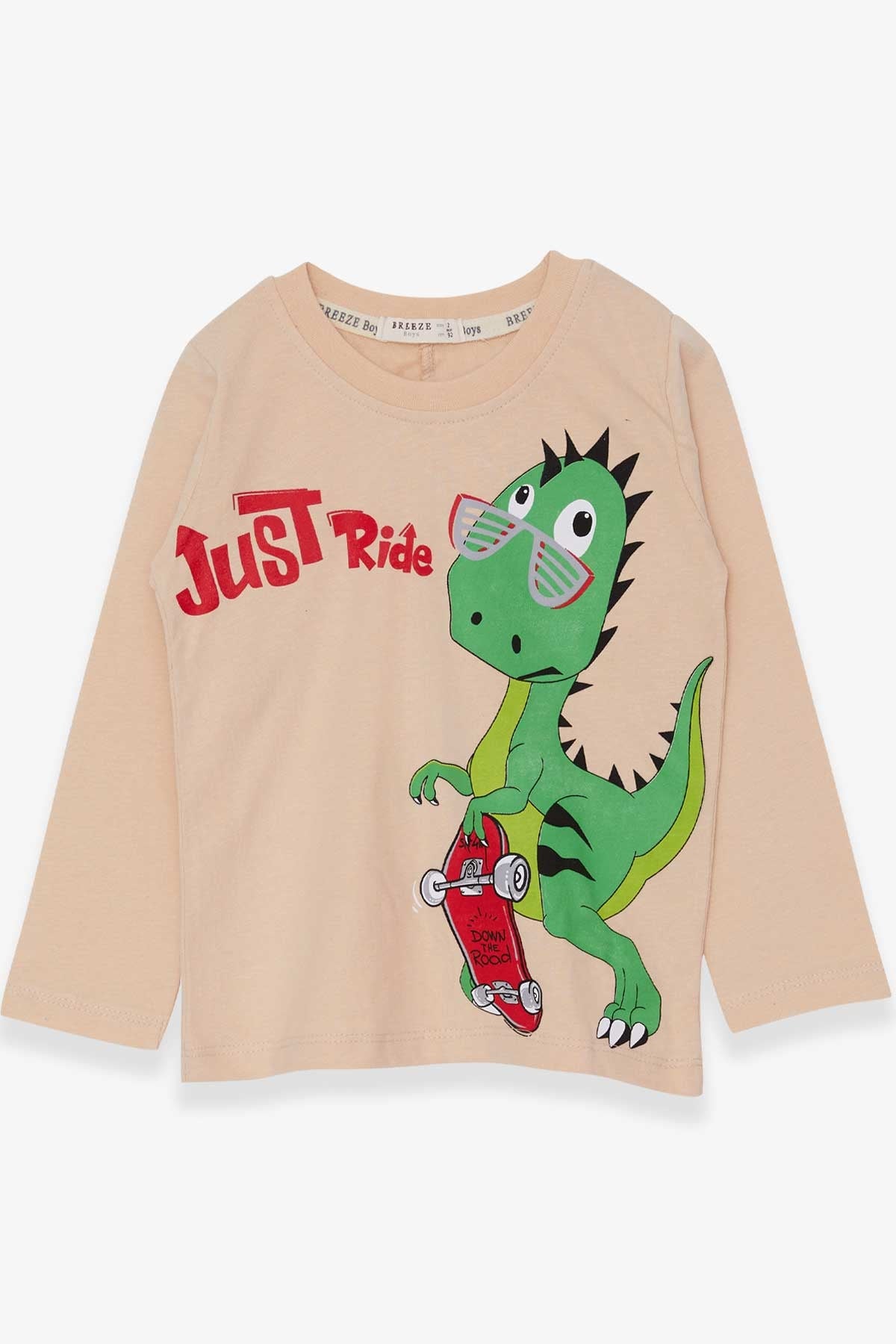 Breeze Erkek Çocuk Uzun Kollu Tişört Dinozor Baskılı Bej (2-6 Yaş)