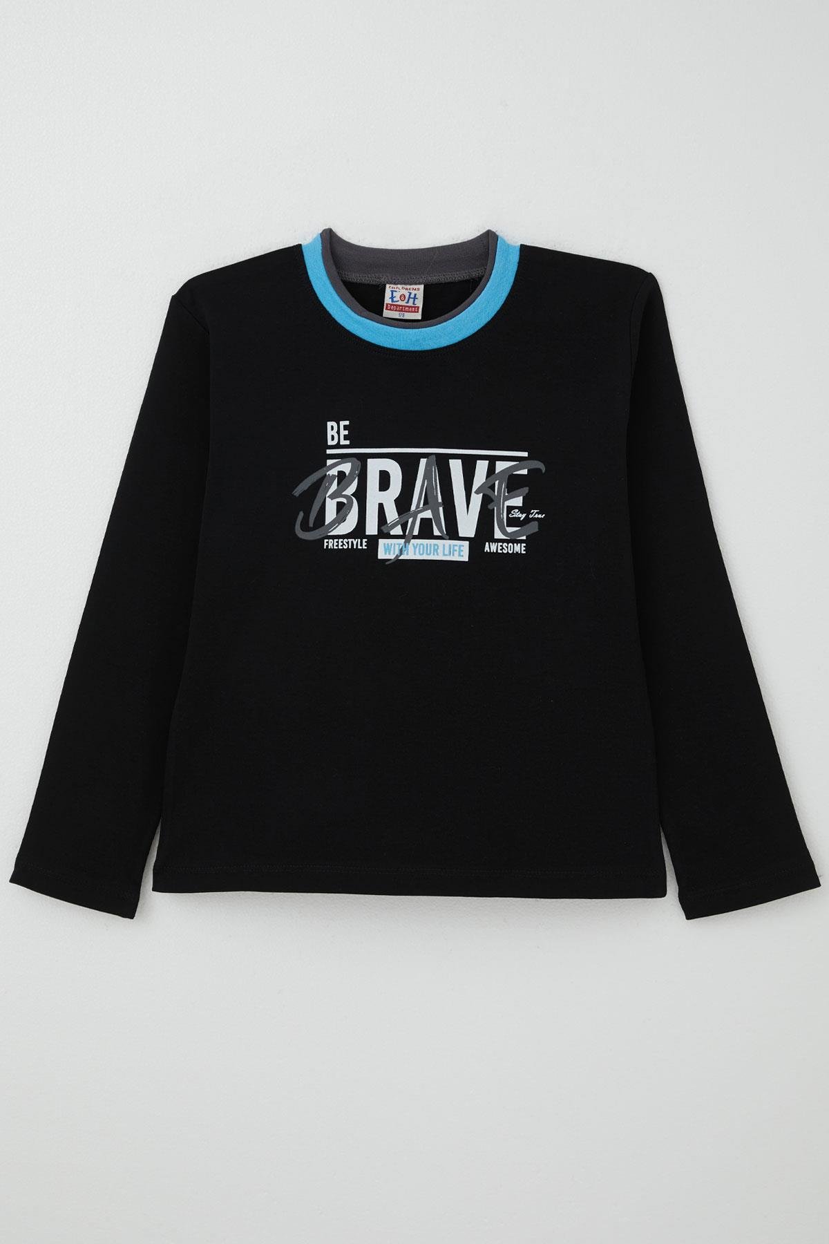 Breeze Erkek Çocuk Uzun Kollu Tişört Yazı Baskılı Siyah (5-9 Yaş)