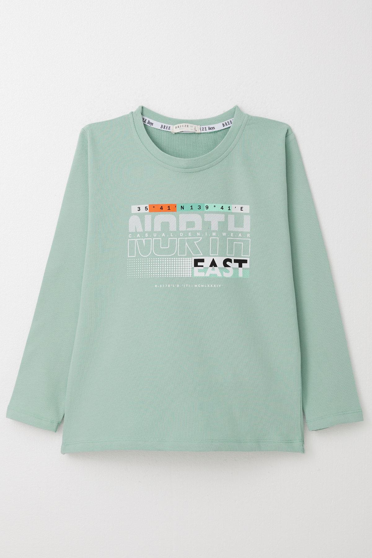 Breeze Erkek Çocuk Uzun Kollu Tişört Yazı Baskılı Su Yeşili (6-12 Yaş)