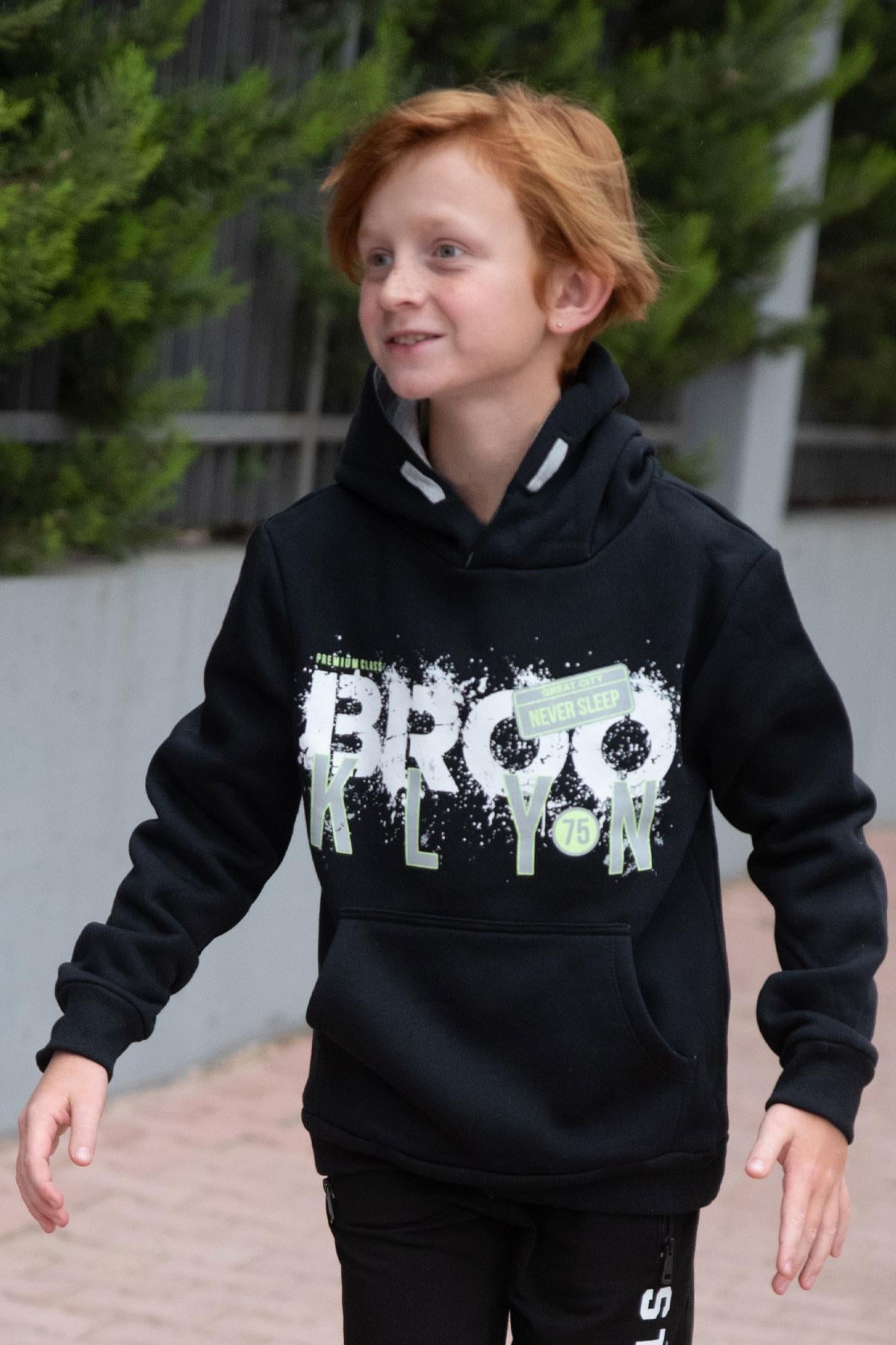 Breeze Erkek Çocuk Yazı Baskılı Sweatshirt Siyah (9-10 Yaş)