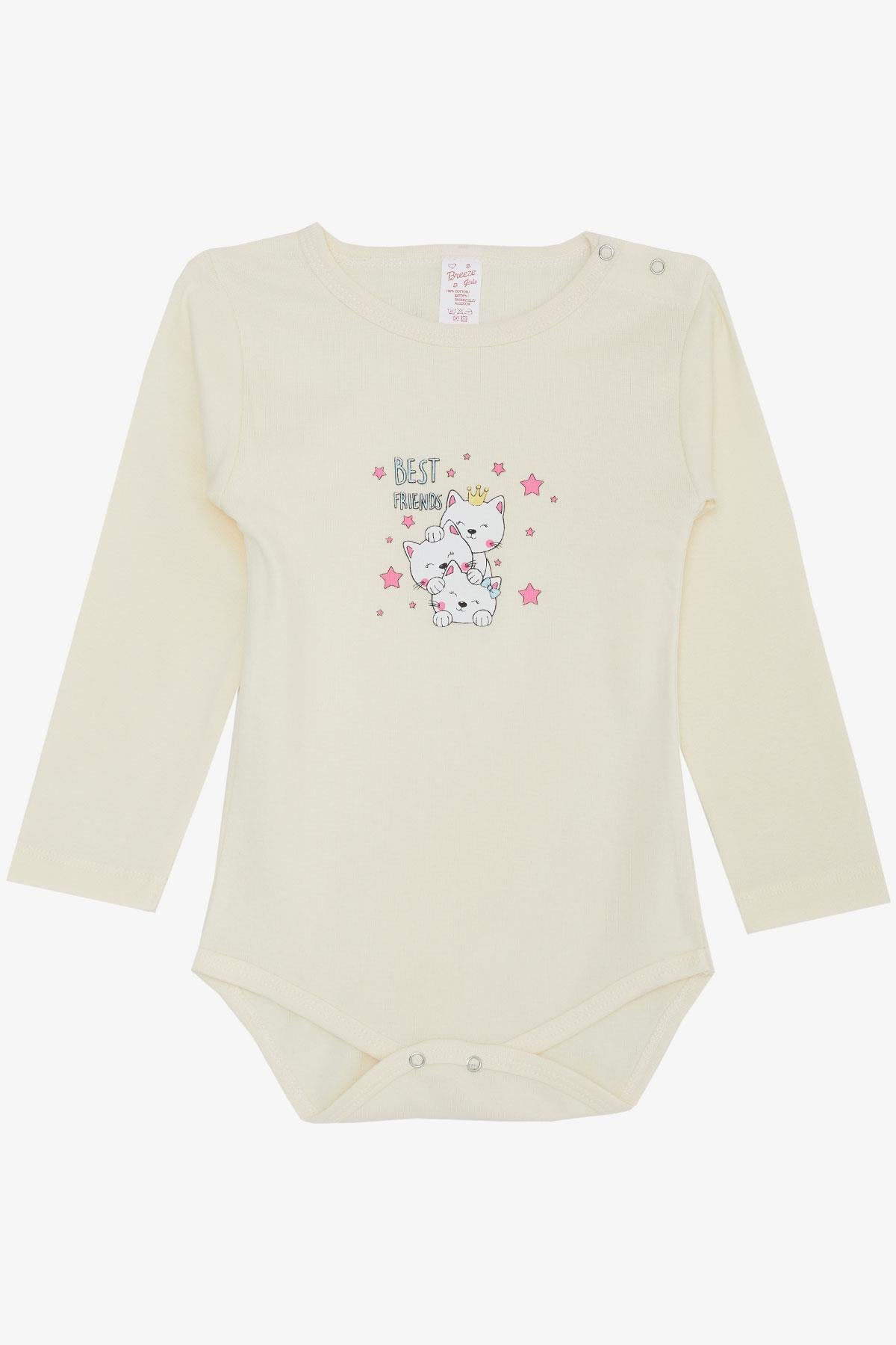 Breeze Kız Bebek Çıtçıtlı Zıbın Body Dostluk Temalı Prenses Kedicikler Baskılı Krem (9 Ay-3 Yaş)