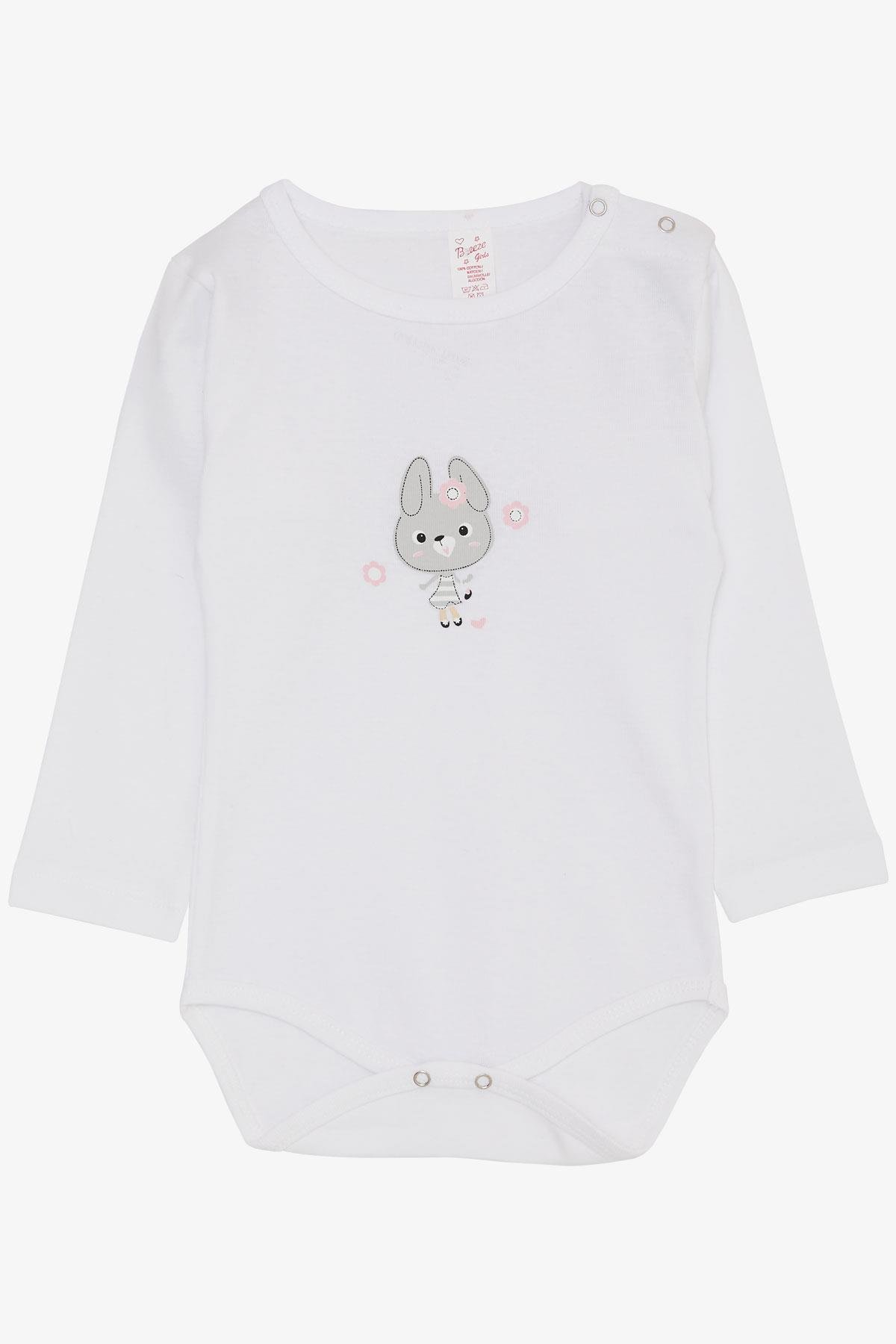 Breeze Kız Bebek Çıtçıtlı Zıbın Body Havalı Tavşancık Baskılı Beyaz (9 Ay-3 Yaş)
