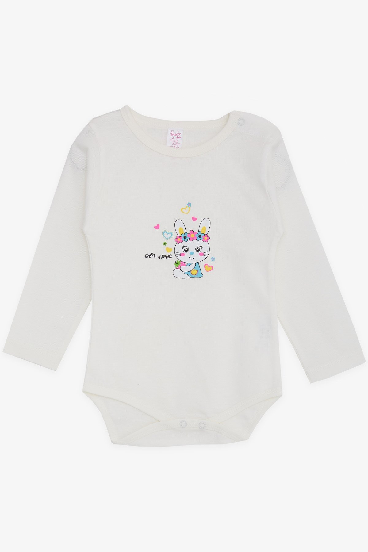Breeze Kız Bebek Çıtçıtlı Zıbın Body Havalı Tavşancık Baskılı Ekru (9 Ay-3 Yaş)