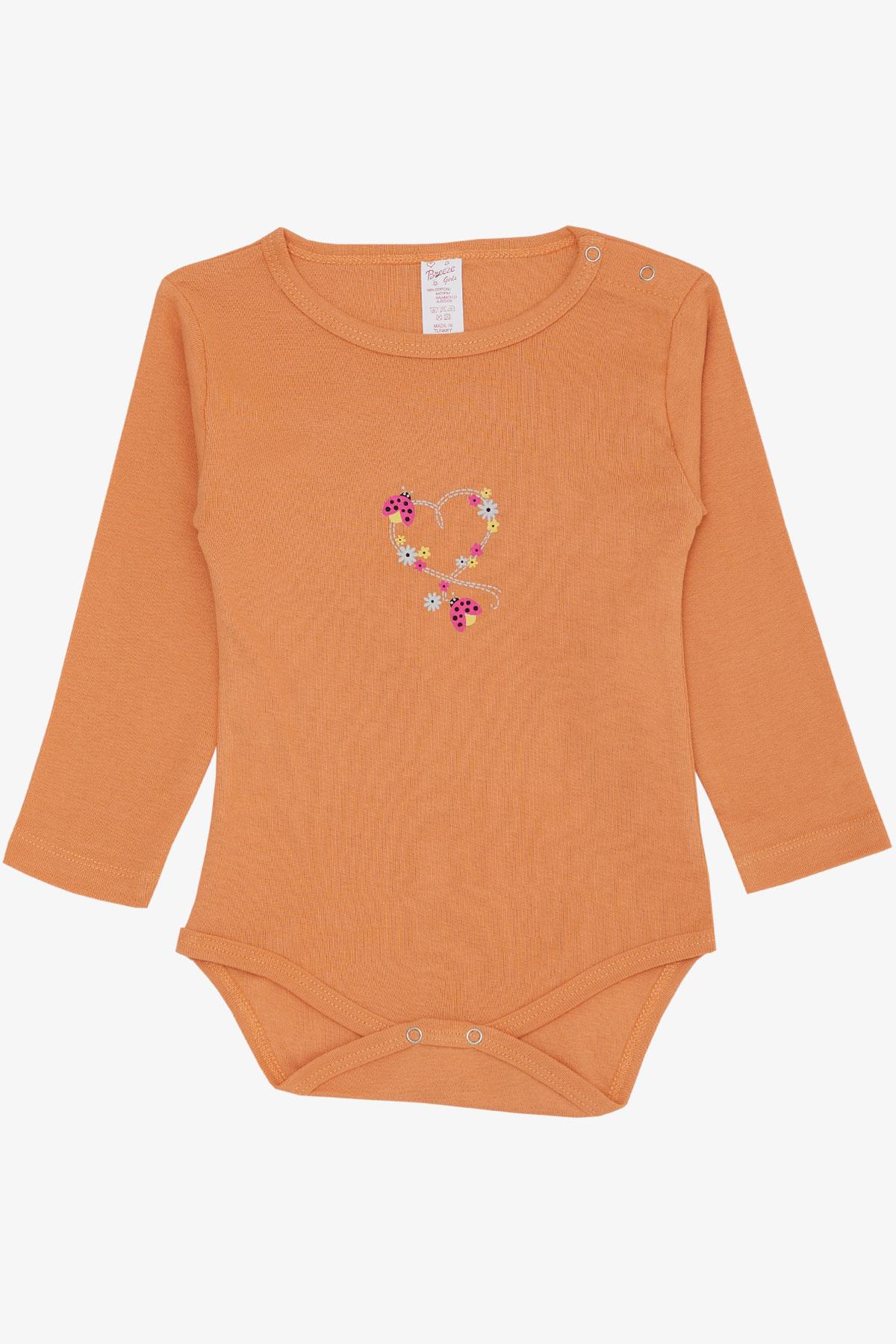 Breeze Kız Bebek Çıtçıtlı Zıbın Body Uğur Böceği Baskılı Çiçekli Somon (9 Ay-3 Yaş)