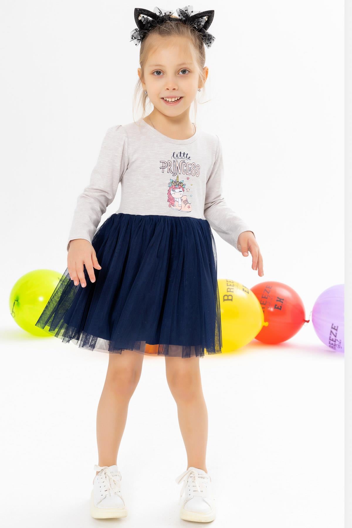 Breeze Kız Bebek Elbise Unicorn Baskılı Bej Melanj (1.5-2 Yaş)