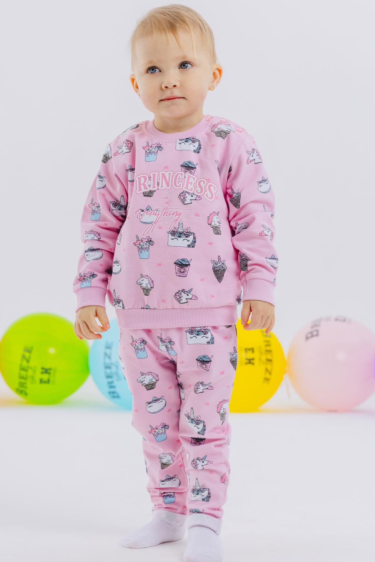 Breeze Kız Bebek Eşofman Takımı Prenses Dinozor Desenli Pembe (9 Ay-3 Yaş)
