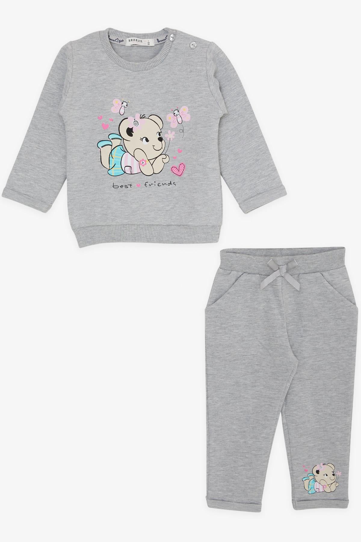 Breeze Kız Bebek Eşofman Takımı Sevimli Hayvancık Dostlar Açık Gri Melanj (4 Ay-1.5 Yaş)