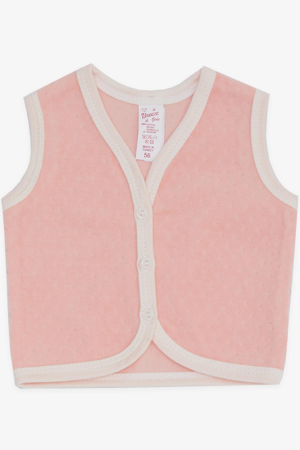 Breeze Kız Bebek Kadife Yelek Düğmeli Somon (0-3 Ay-9 Ay)