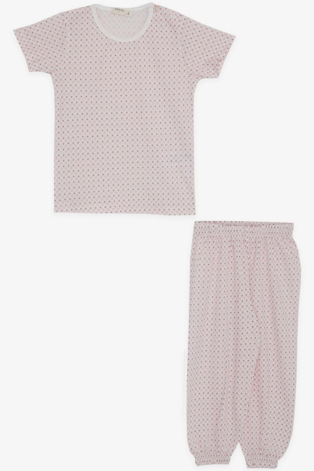 Breeze Kız Bebek Kısa Kollu Pijama Takımı Desenli Pembe (9 Ay-3 Yaş)