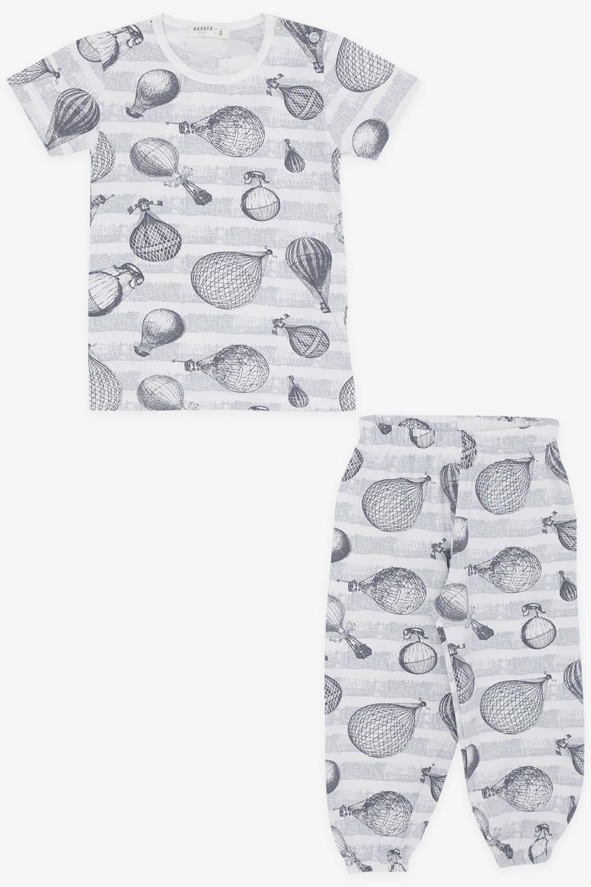 Breeze Kız Bebek Kısa Kollu Pijama Takımı Uçan Balon Desenli Ekru (9 Ay-3 Yaş)