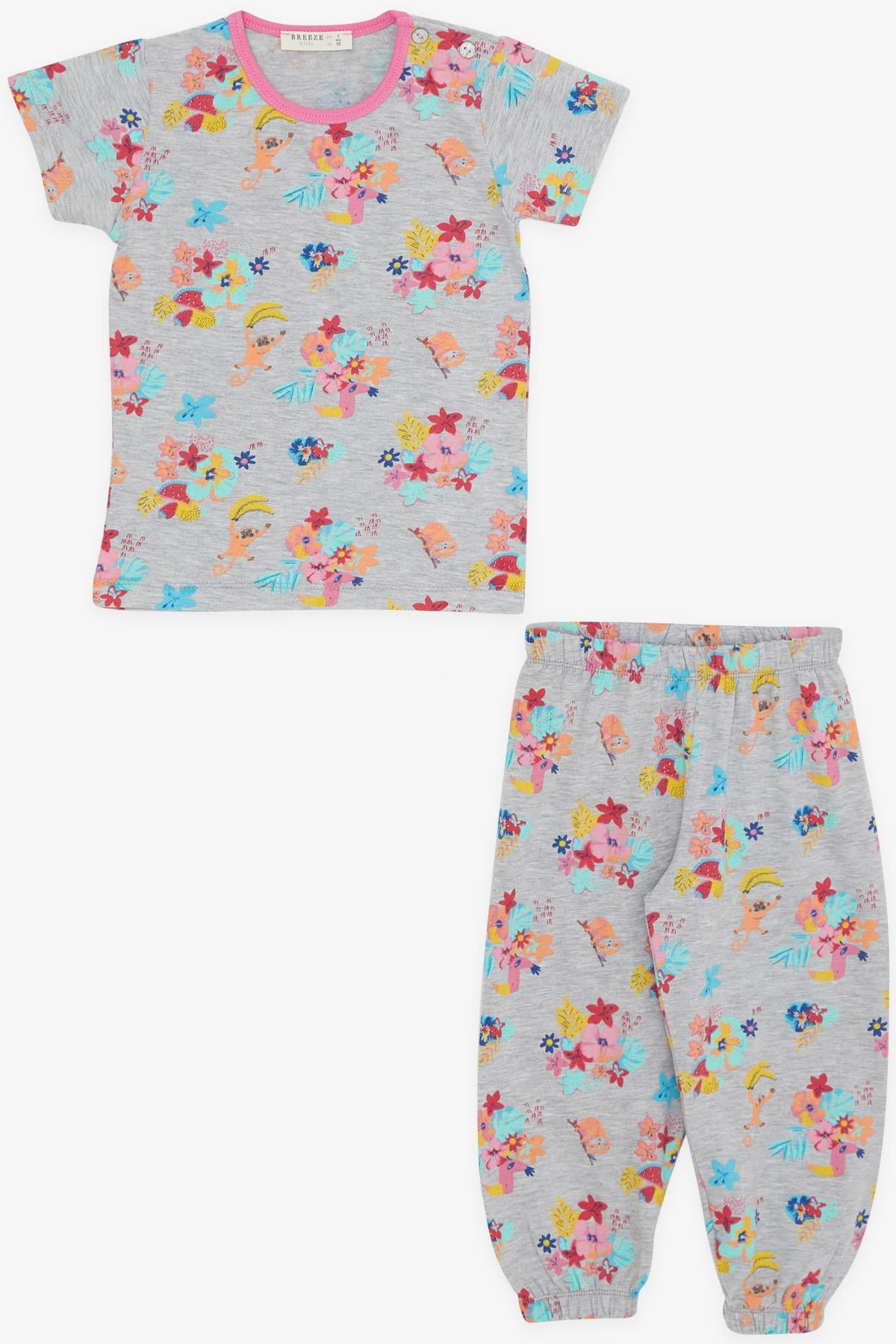 Breeze Kız Bebek Kısa Kollu Pijama Takımı Safari Temalı Gri Melanj (9 Ay-3 Yaş)