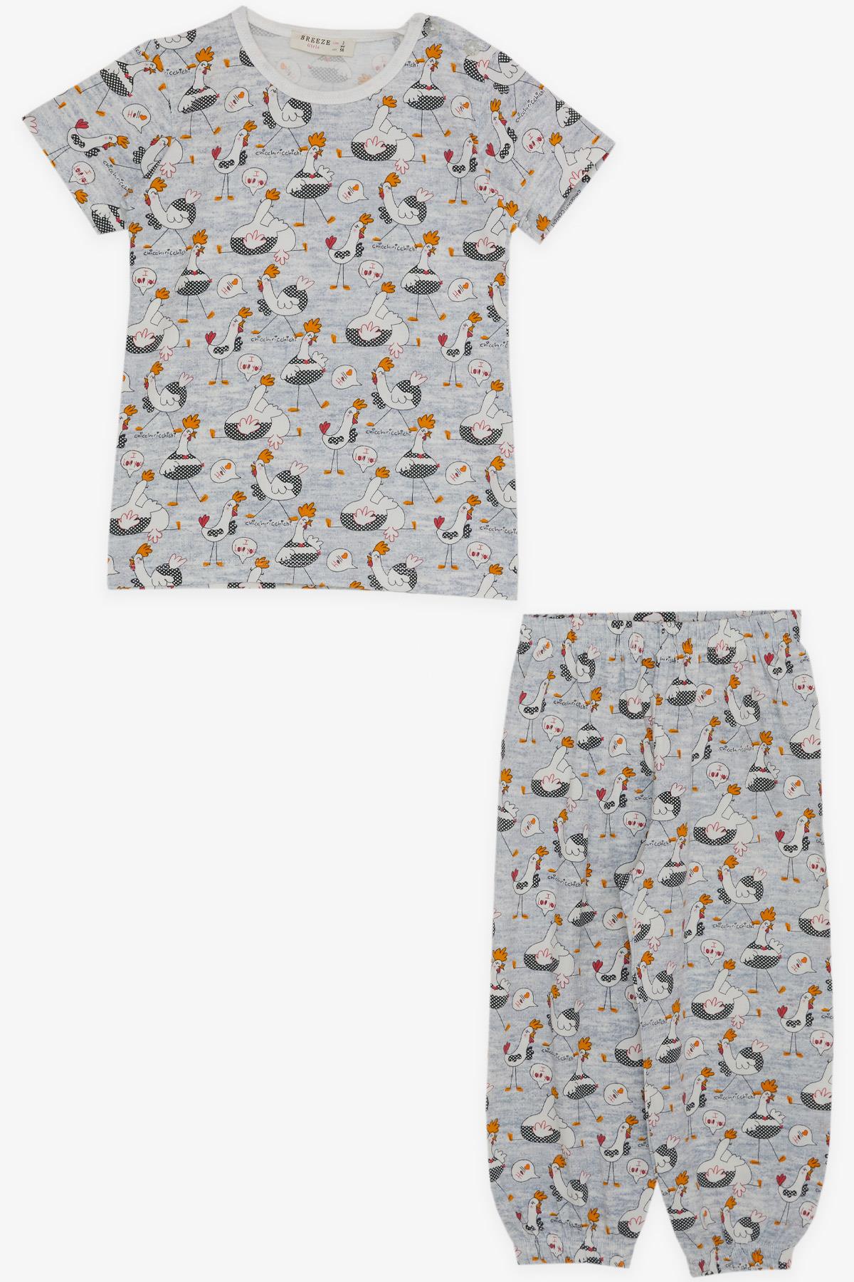 Breeze Kız Bebek Kısa Kollu Pijama Takımı Sevimli Horozcuk Desenli Buz Mavisi (9 Ay-3 Yaş)