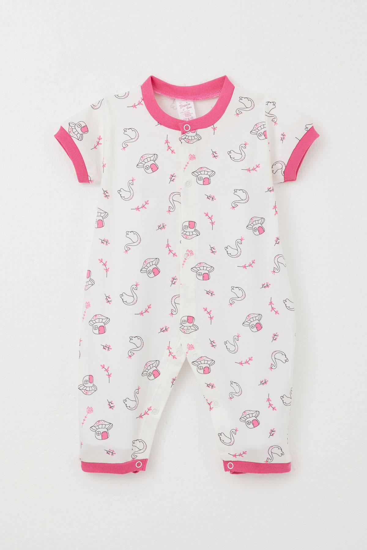 Breeze Kız Bebek Kısa Kollu Tulum Mantar Ev & Prenses Kuğu Desenli Beyaz (0-6 Ay)