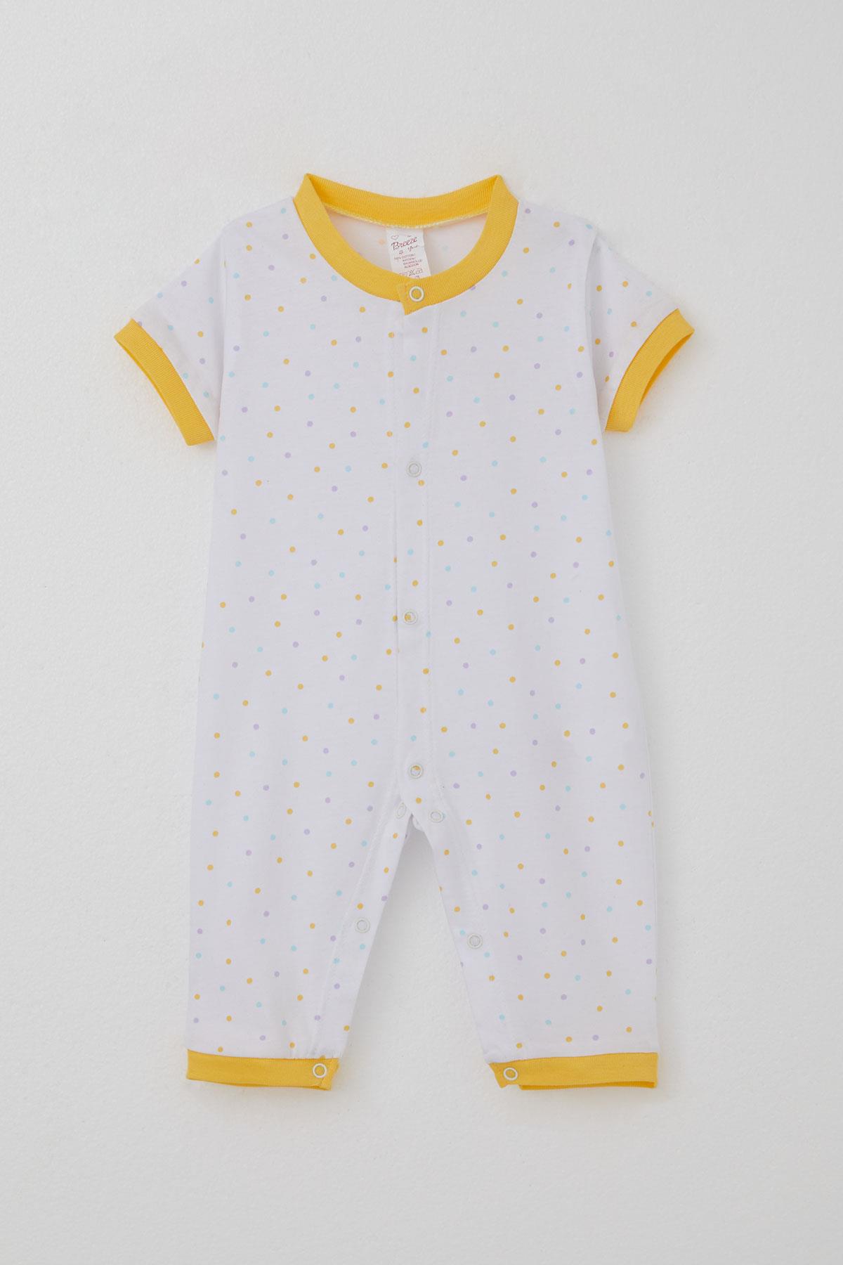Breeze Kız Bebek Kısa Kollu Tulum Renkli Puantiye Desenli Beyaz (0-6 Ay)