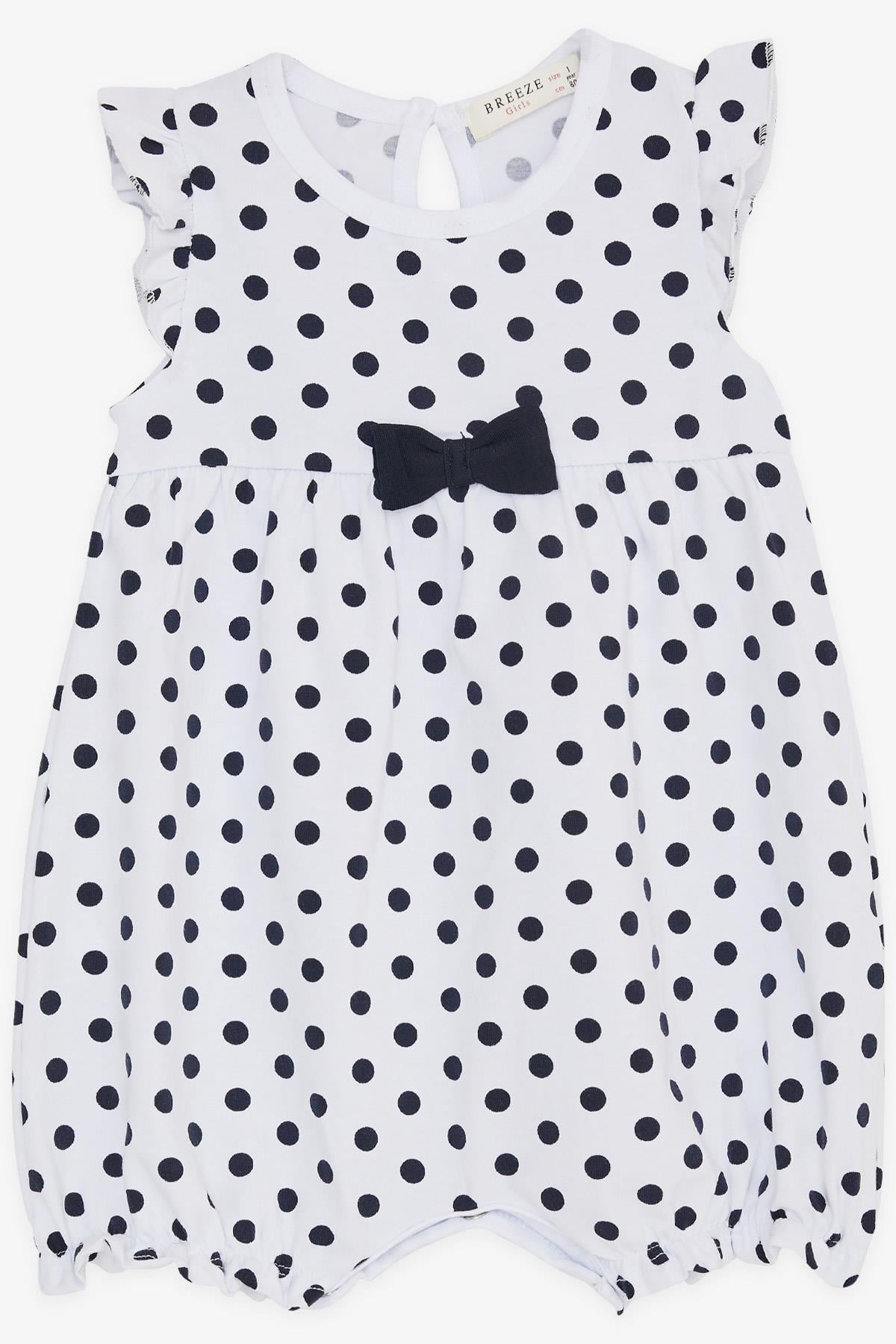 Breeze Kız Bebek Kısa Tulum Puantiyeli Fiyonklu Beyaz (4 Ay-1.5 Yaş)