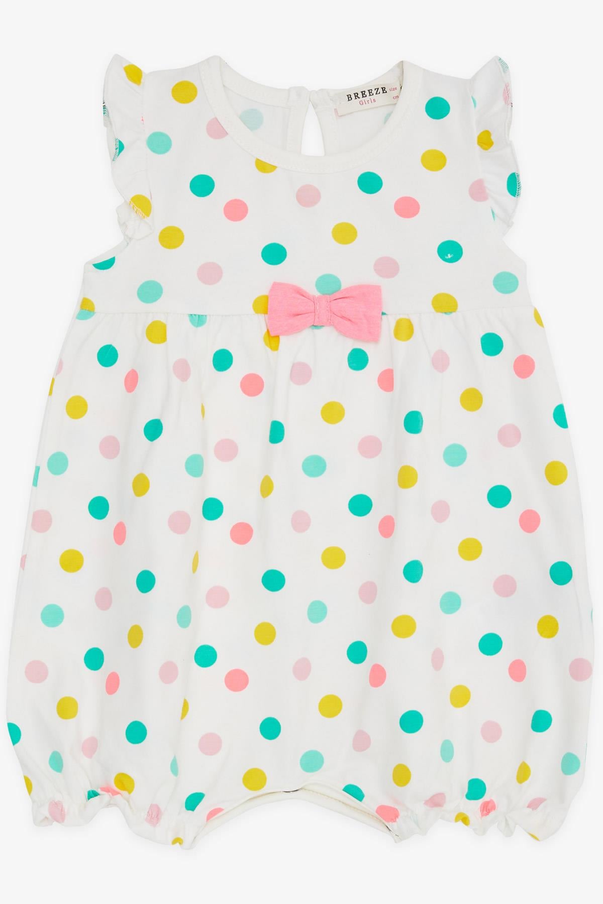 Breeze Kız Bebek Kısa Tulum Puantiyeli Fiyonklu Ekru (4 Ay-1.5 Yaş)