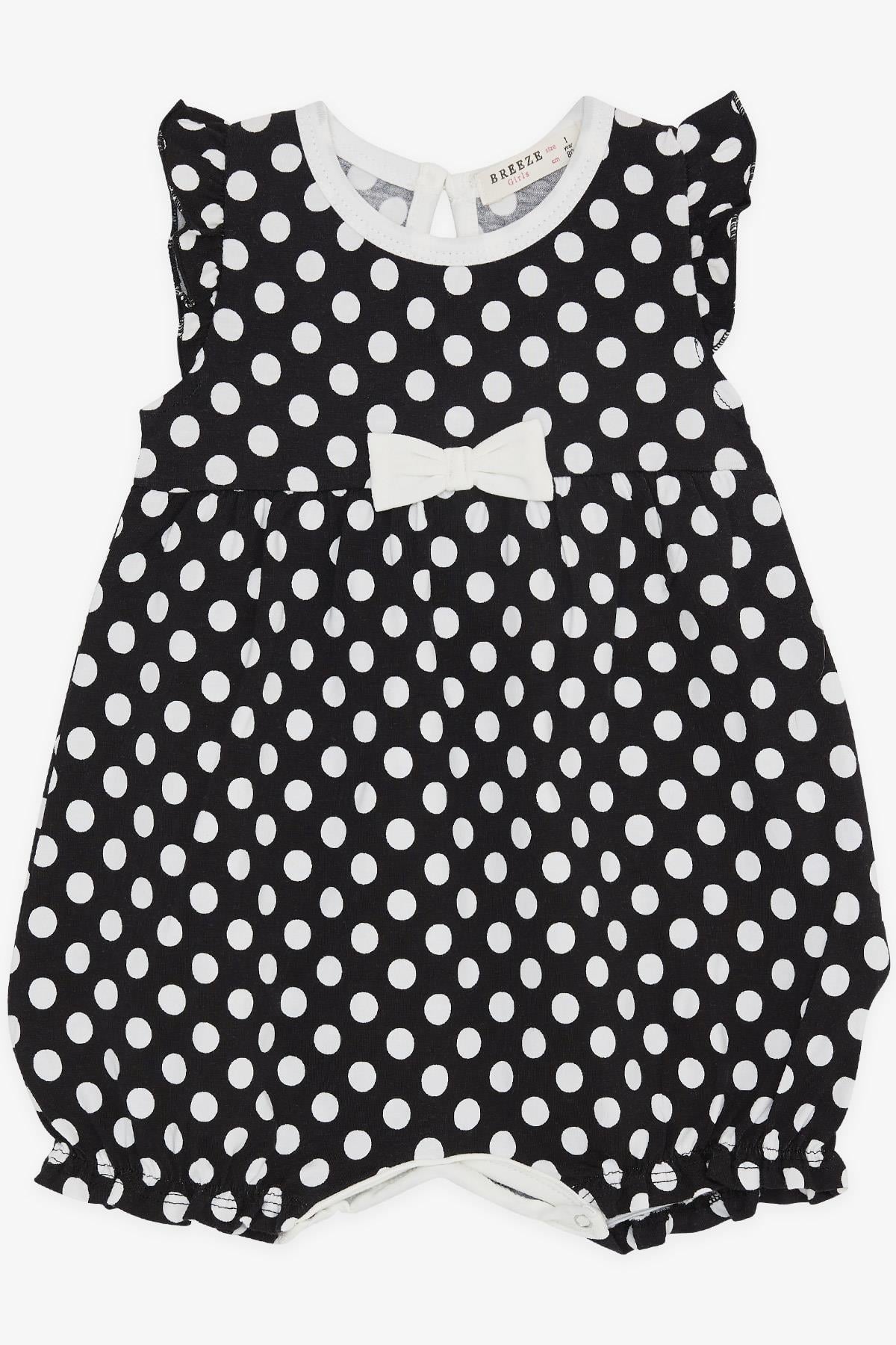 Breeze Kız Bebek Kısa Tulum Puantiyeli Fiyonklu Siyah (4 Ay-1.5 Yaş)