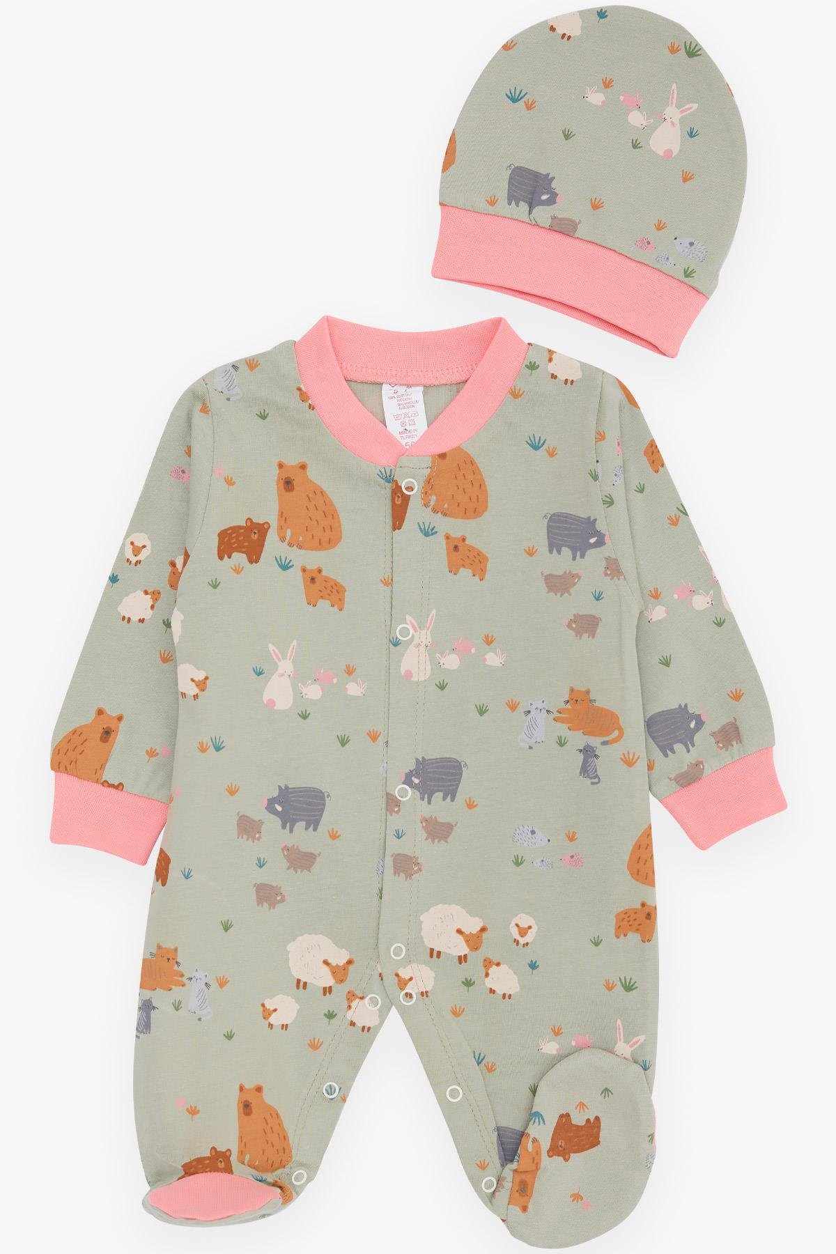 Breeze Kız Bebek Patikli Tulum Bahar Temalı Hayvancık Desenli Mint Yeşili (0-6 Ay)