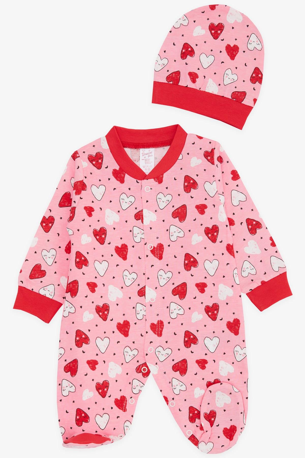 Breeze Kız Bebek Patikli Tulum Renkli Gülenyüz Desenli Pembe (0-6 Ay)