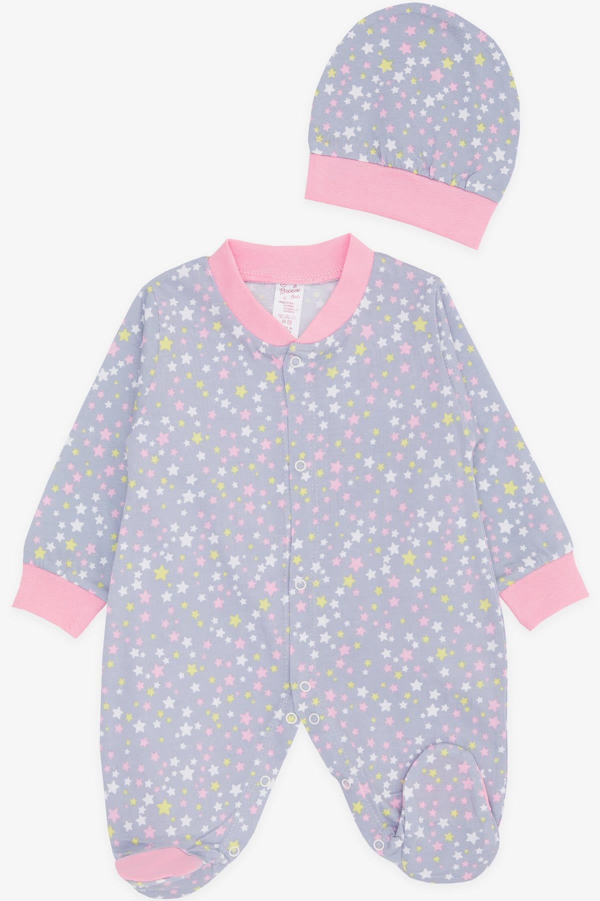 Breeze Kız Bebek Patikli Tulum Renkli Yıldız Desenli Gri (0-6 Ay)