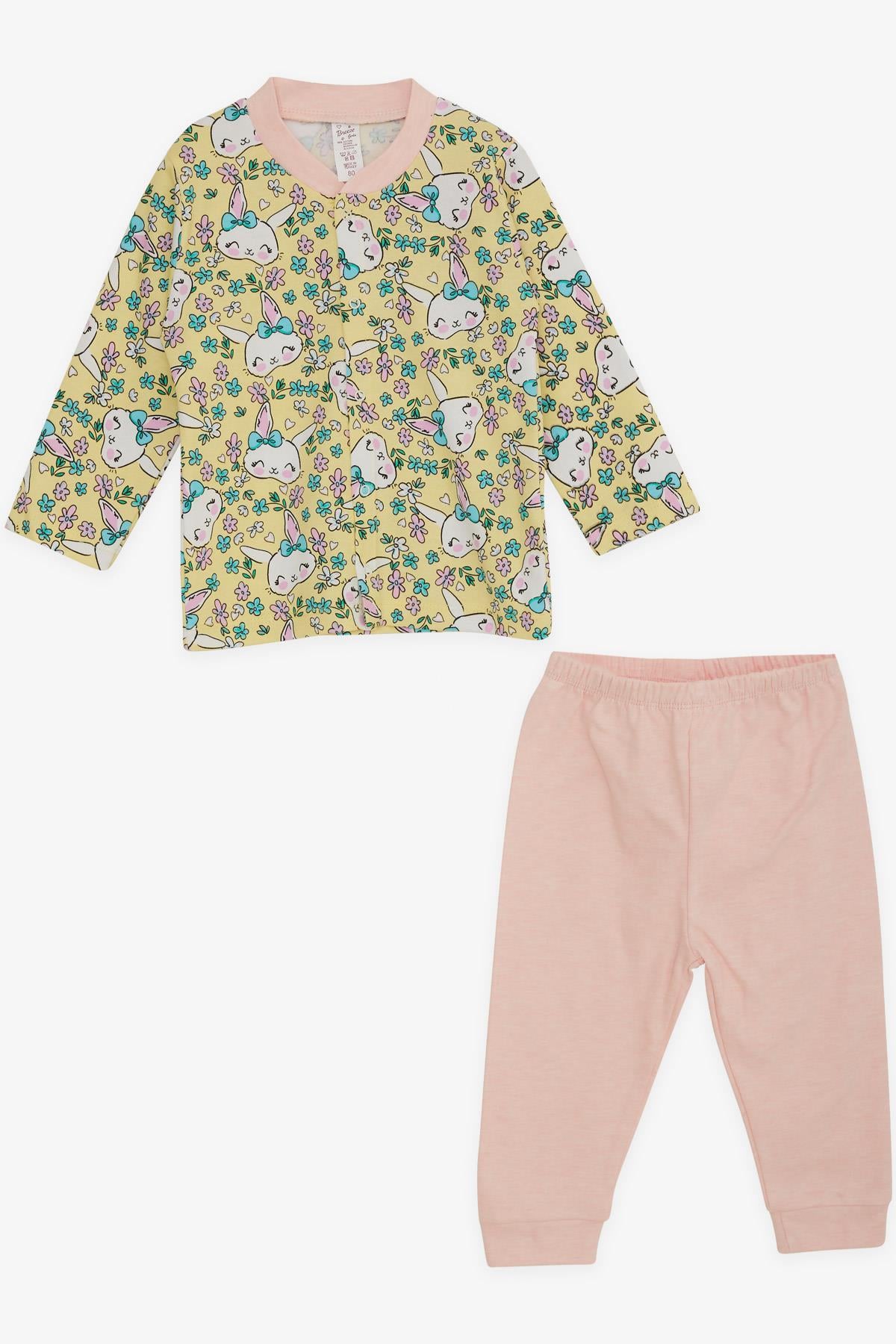 Breeze Kız Bebek Pijama Takımı Çiçek Desenli Tavşancık Baskılı Sarı (4 Ay-1 Yaş)