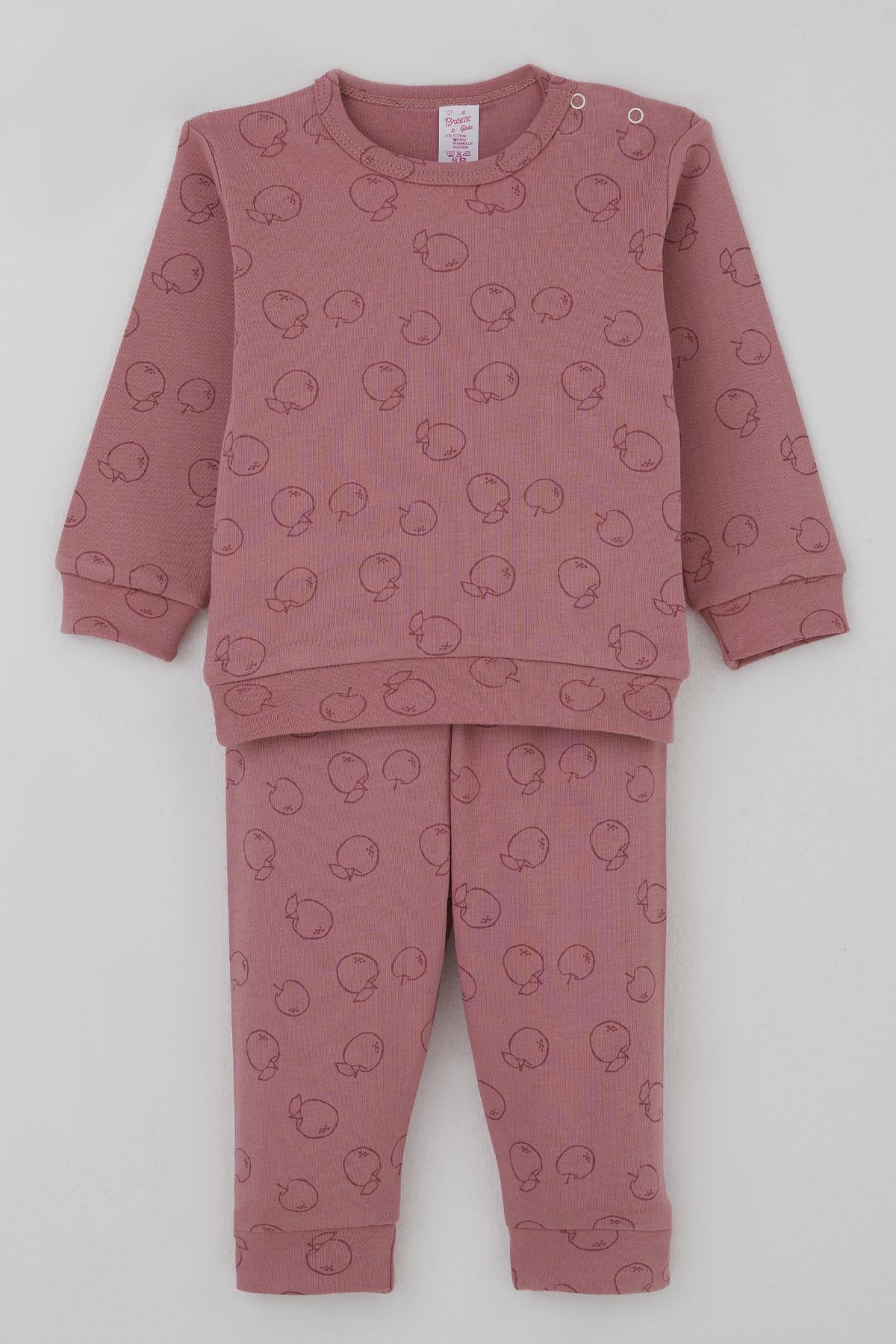 Breeze Kız Bebek Pijama Takımı Omuzdan Patlı Elma Bahçesi Gülkurusu (4 Ay-1 Yaş)
