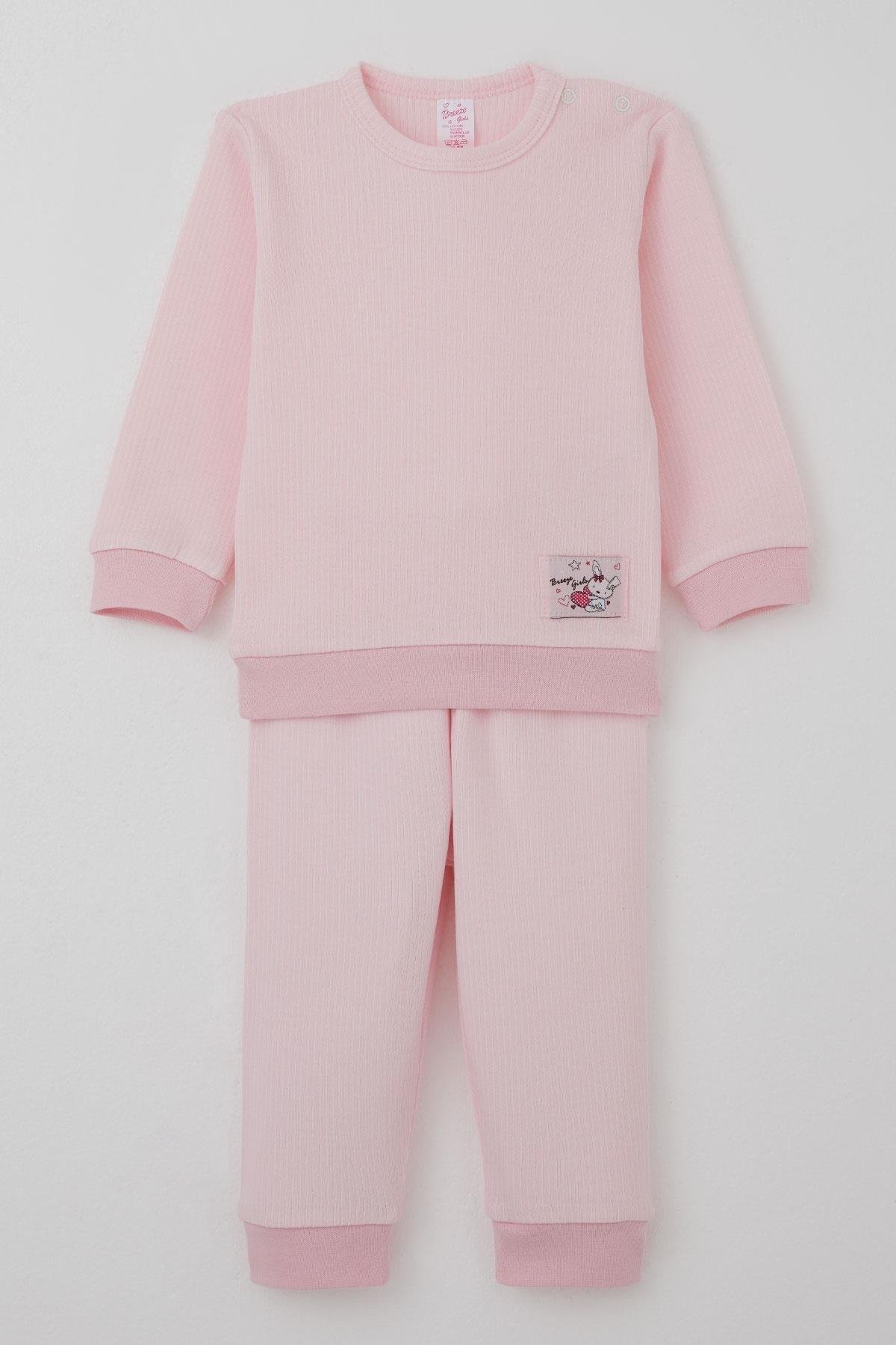 Breeze Kız Bebek Pijama Takımı Omuzdan Patlı Sevimli Minik Tavşancık Armalı Pembe (4 Ay-1 Yaş)