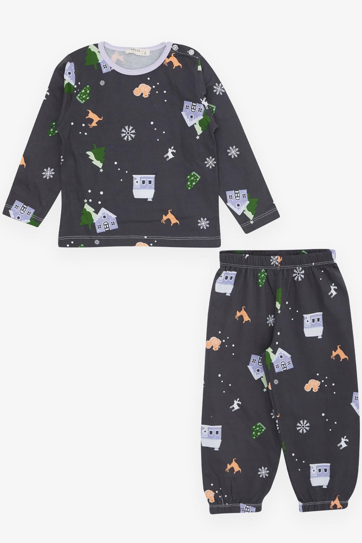Breeze Kız Bebek Pijama Takımı Yılbaşı Temalı Antrasit (9 Ay-3 Yaş)