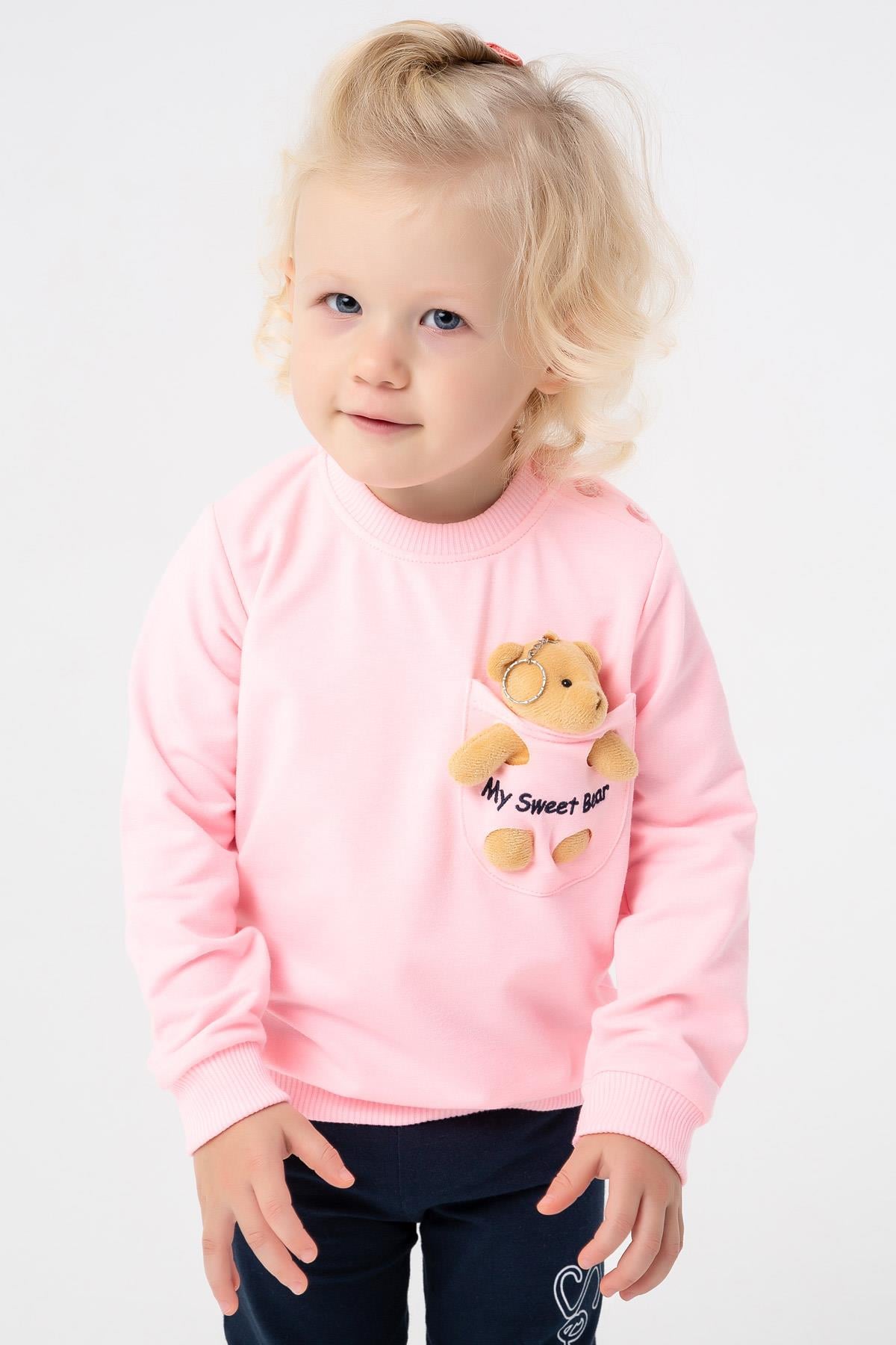 Breeze Kız Bebek Sweatshirt Ayıcık Aksesuarlı Pudra (1.5-5 Yaş)