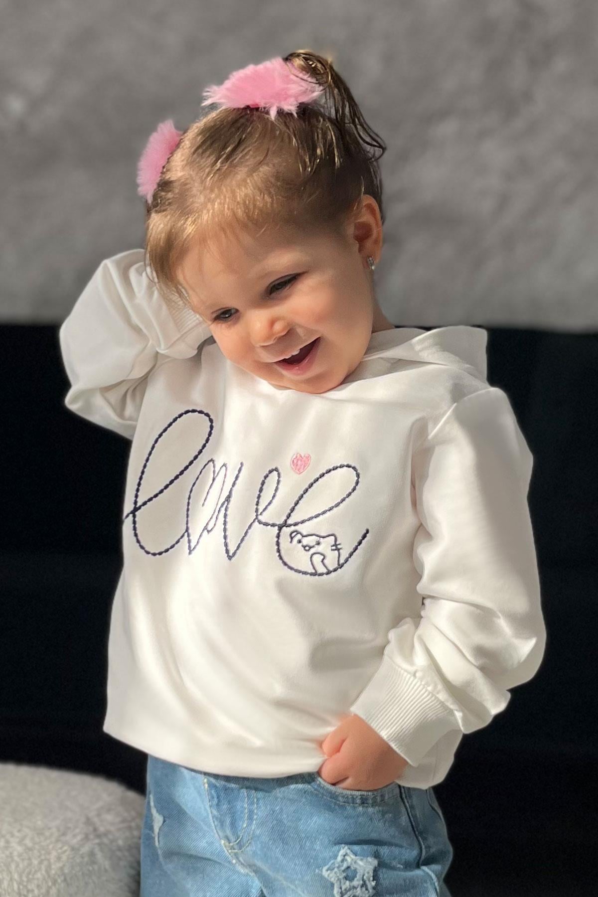 Breeze Kız Bebek Sweatshirt Nakışlı Yazı Baskılı Ekru (2 Yaş)
