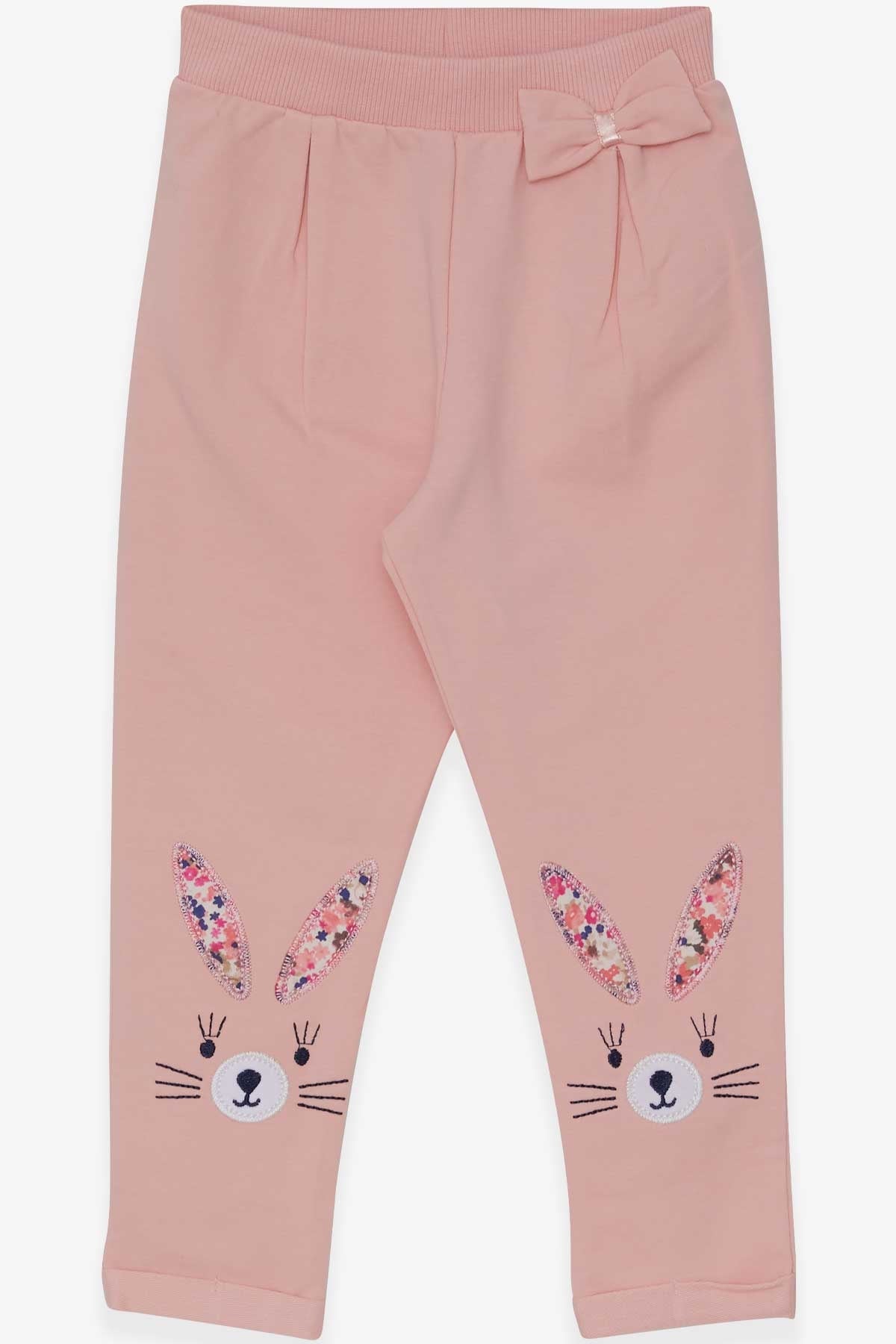 Breeze Kız Bebek Tayt Pantolon Tavşan Nakışlı Pudra (9 Ay-3 Yaş)