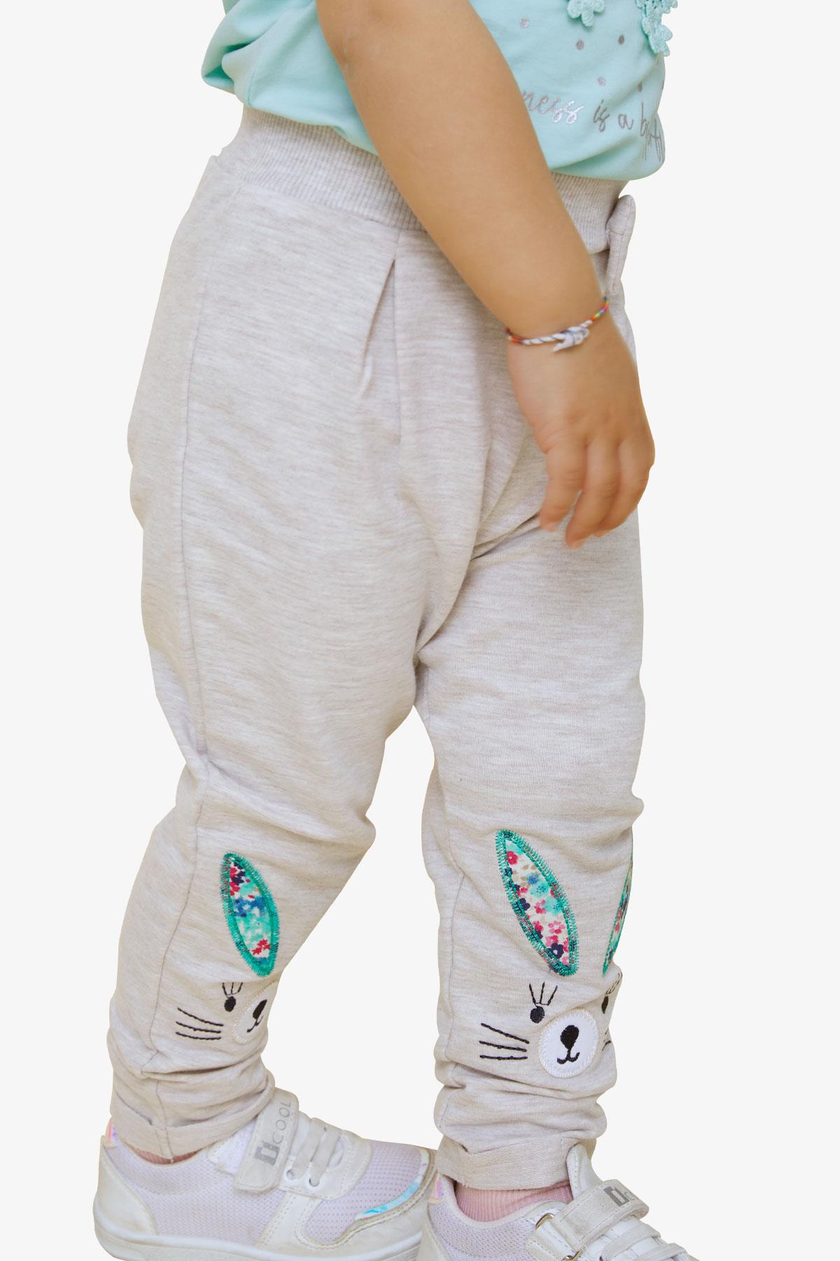 Breeze Kız Bebek Tayt Pantolon Tavşan Nakışlı Bej Melanj (9 Ay-3 Yaş)