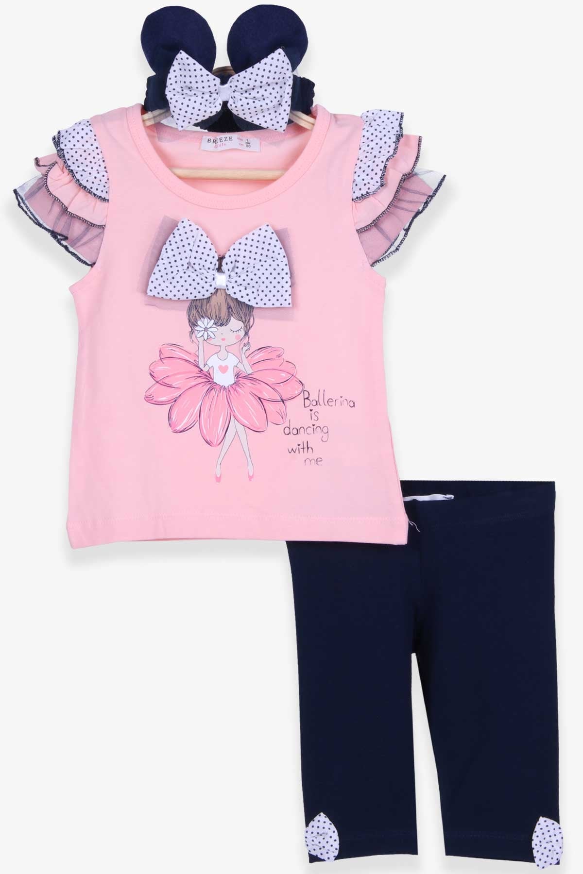 Breeze Kız Bebek Tayt Takım Balerin Baskılı Bandanalı Somon (6 Ay-2 Yaş)