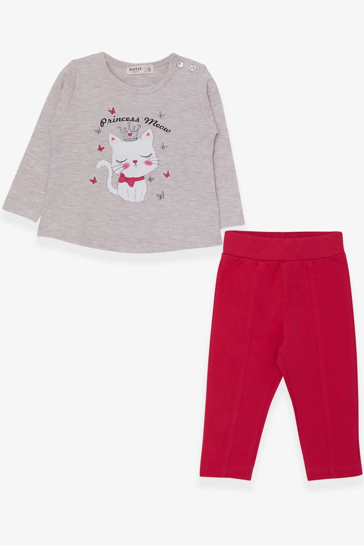 Breeze Kız Bebek Taytlı Takım Kedicik Baskılı Bej Melanj (9 Ay-3 Yaş)