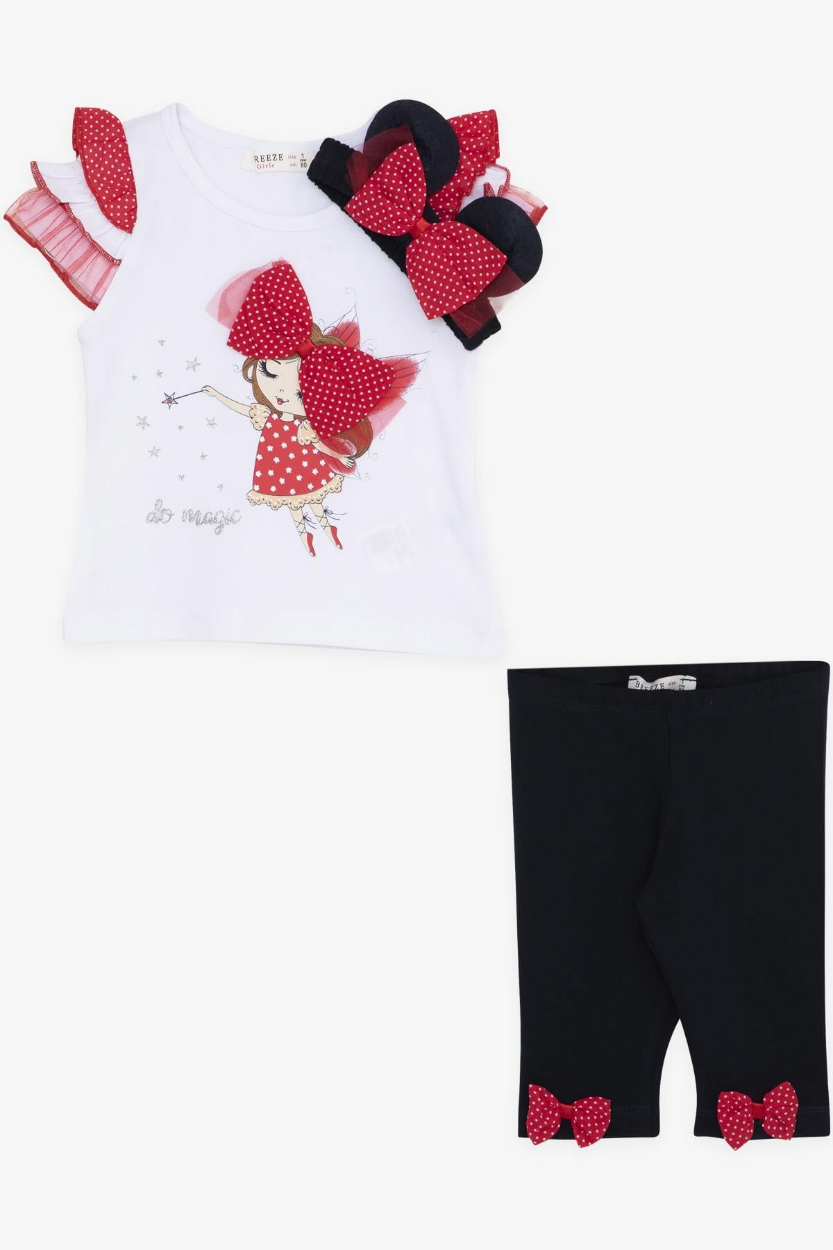 Breeze Kız Bebek Taytlı Takım Kız Baskılı Bandanalı Beyaz (6 Ay-2 Yaş)