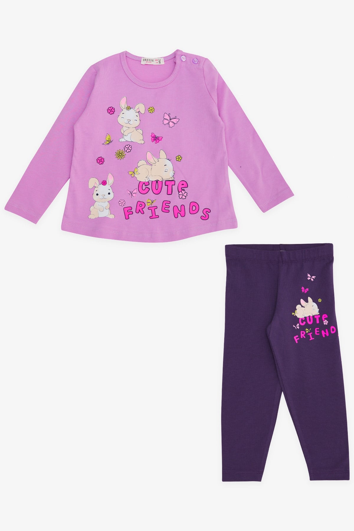 Breeze Kiz Bebek Taytli Takim Tavsan Baskili Lila (9 Ay-3 Yaş)